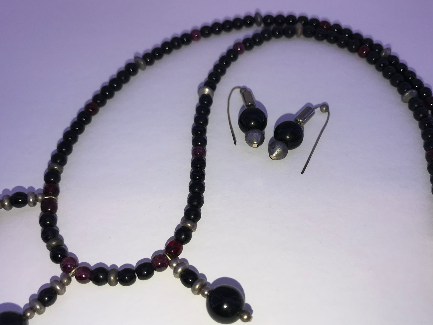 17 3/4" Long Obsidian and Raspberry Garnet Necklace Set