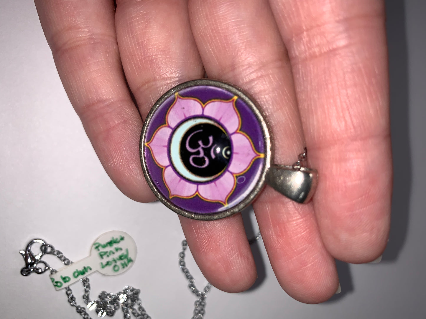 17 1/4" Purple Ohm And Lotus Necklace