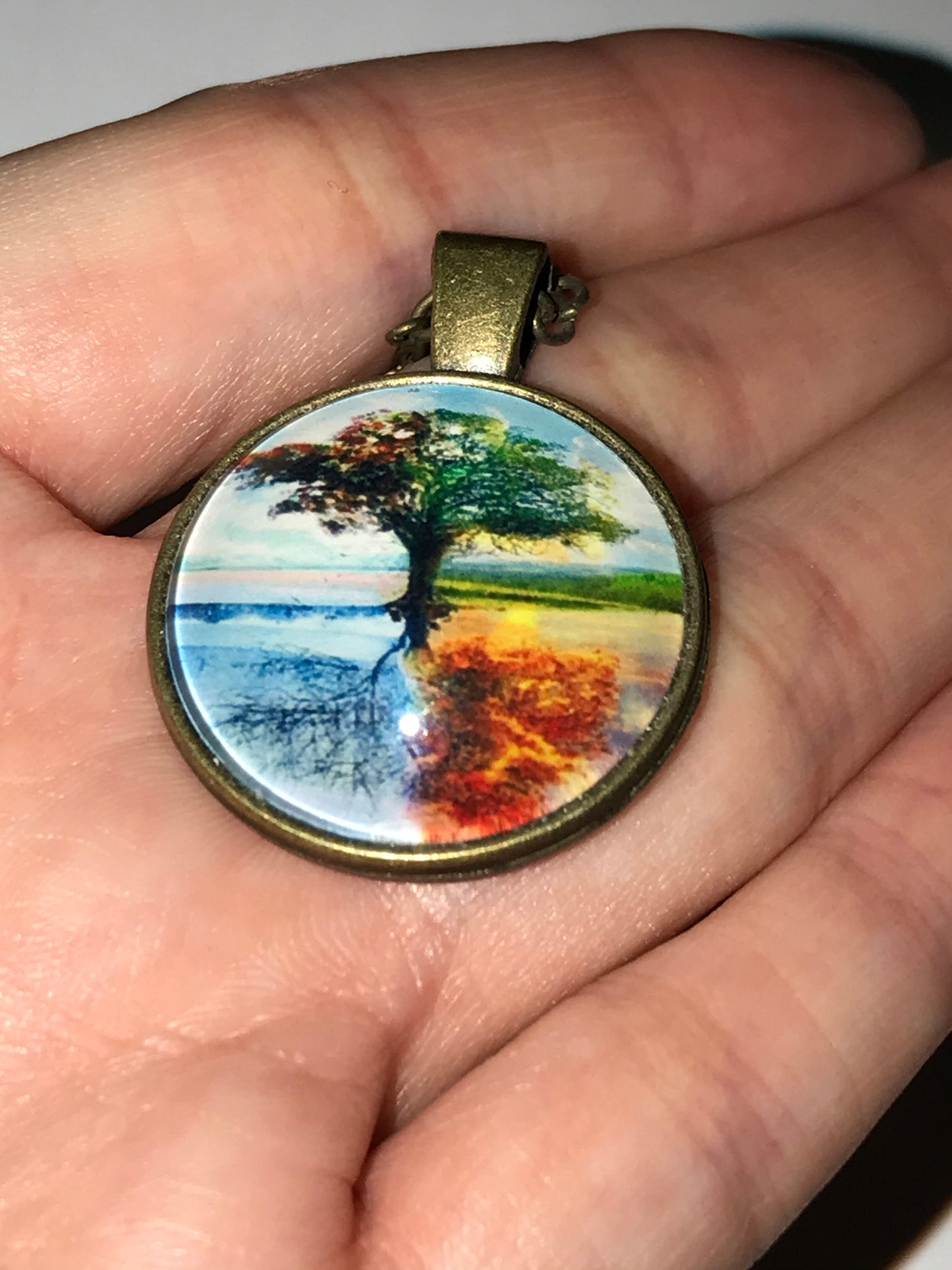 18" 4 Seasons Tree Brass Necklace