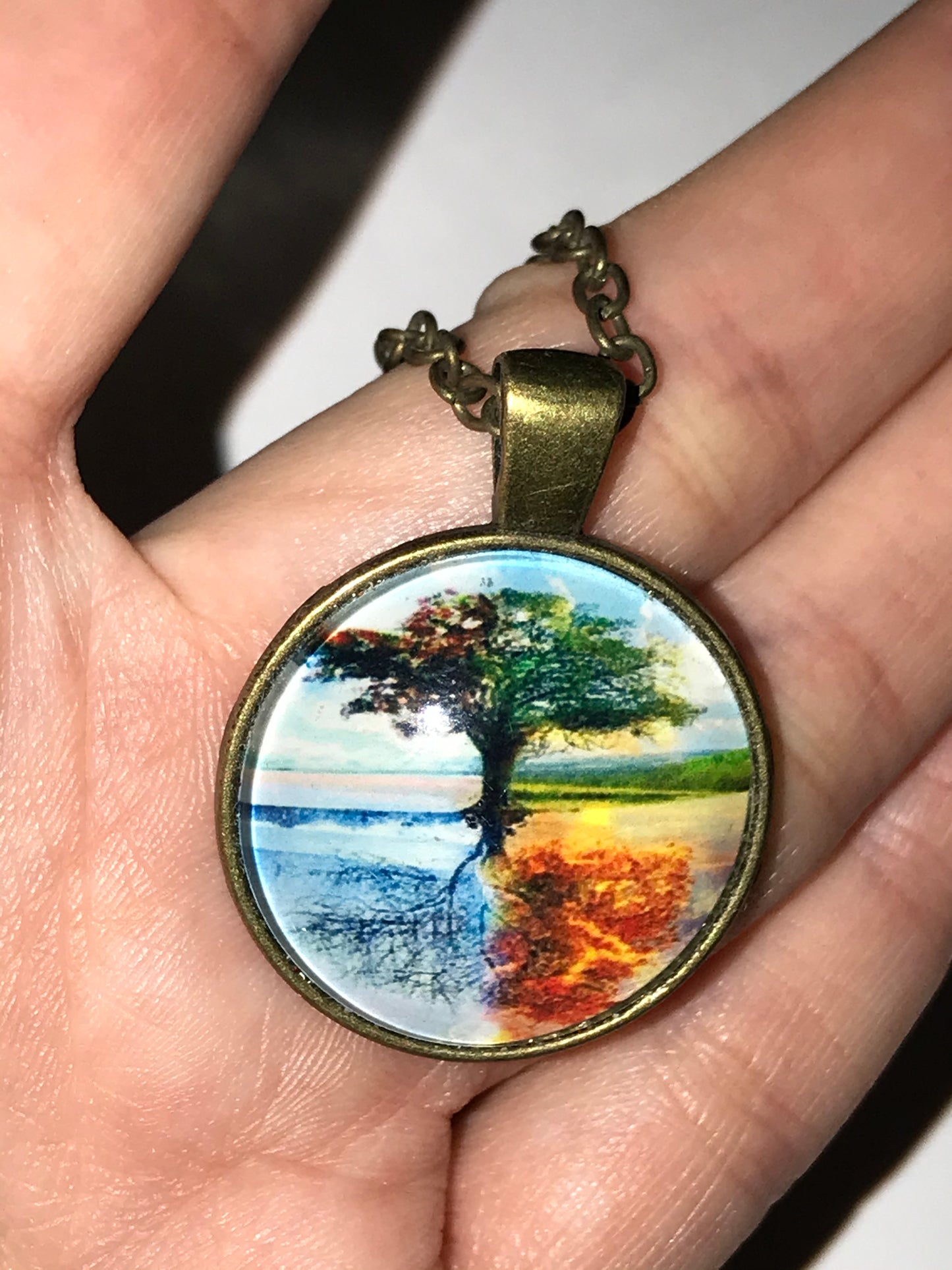 18" 4 Seasons Tree Brass Necklace