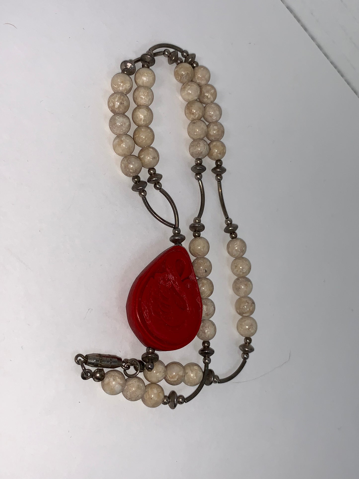 18 " Red Swan and Riverstone Handmade Beaded Necklace