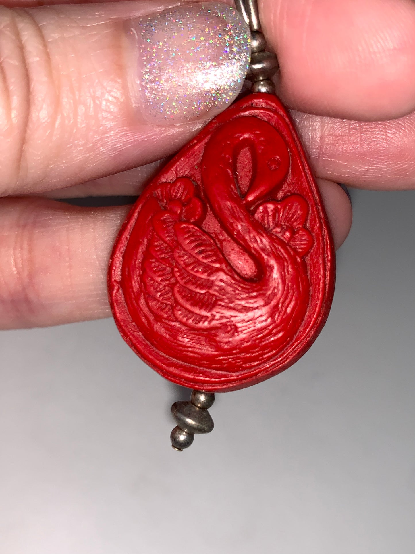 18 " Red Swan and Riverstone Handmade Beaded Necklace