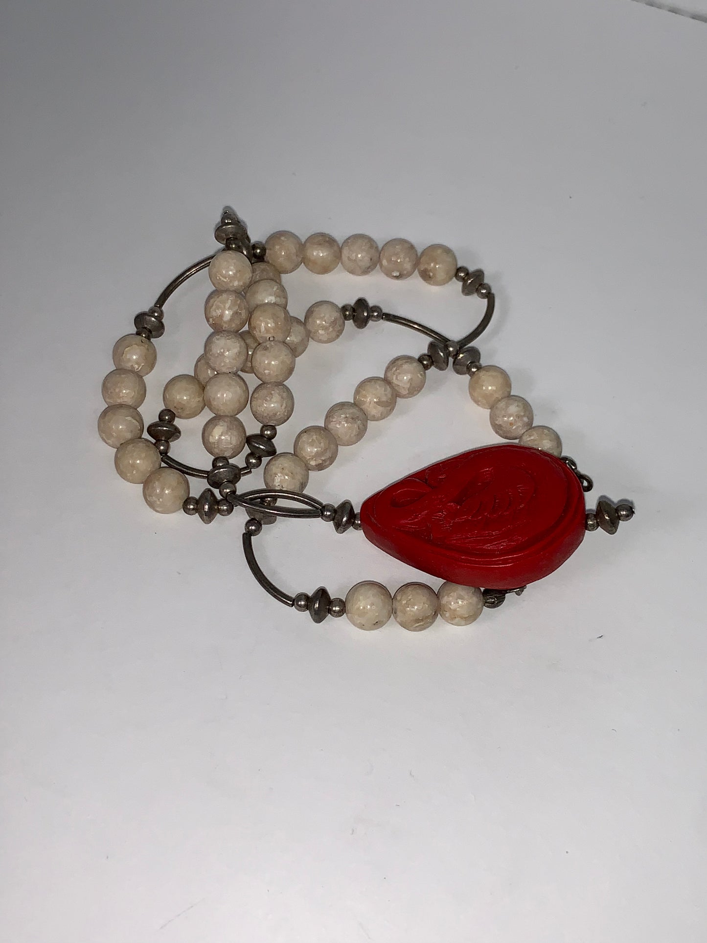 18 " Red Swan and Riverstone Handmade Beaded Necklace