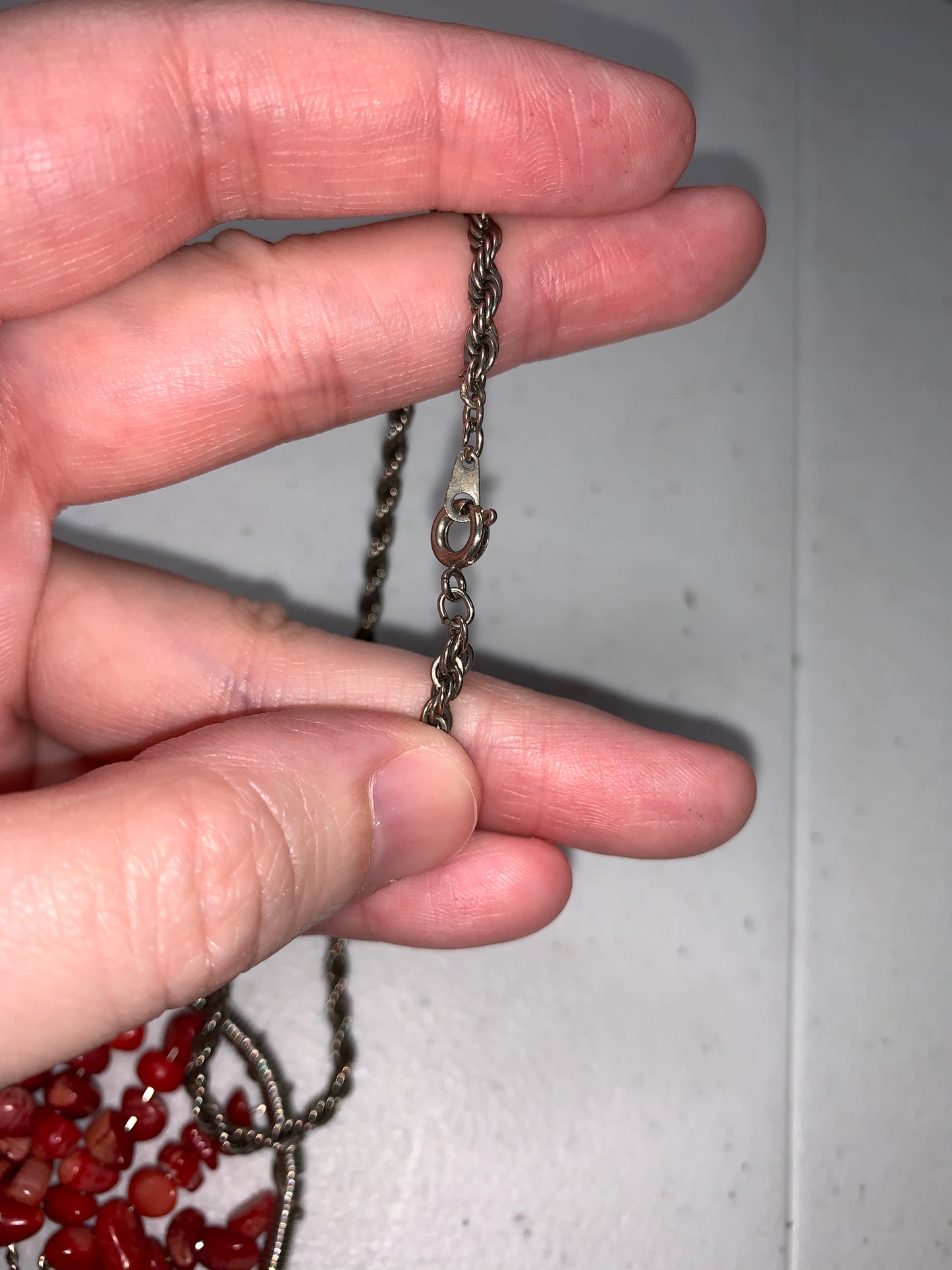 18" 4mm Rope chain with Red Coral Tree of Life Pendant
