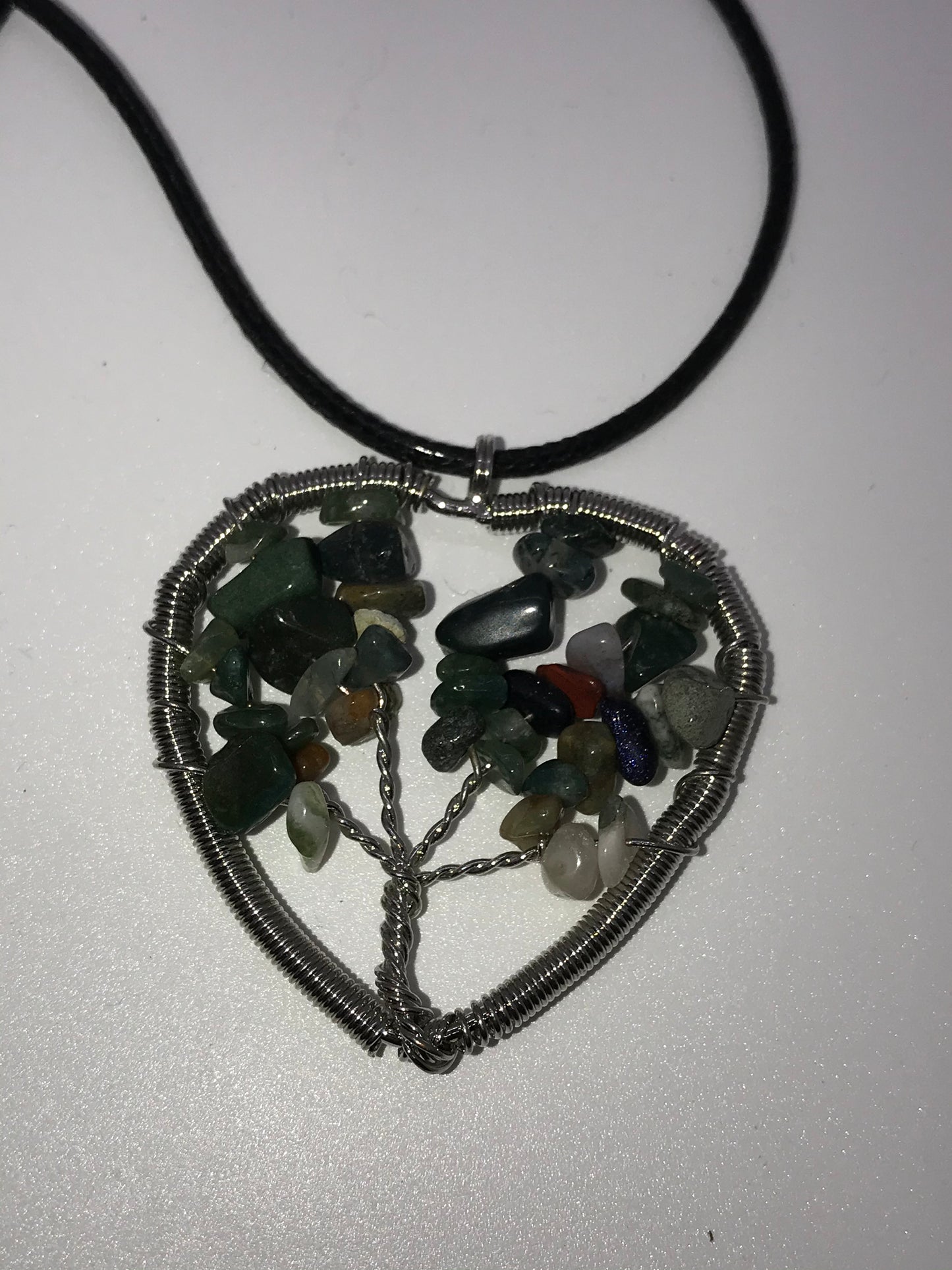 18" Agate Heart Wire wrap Tree Of Life Necklace