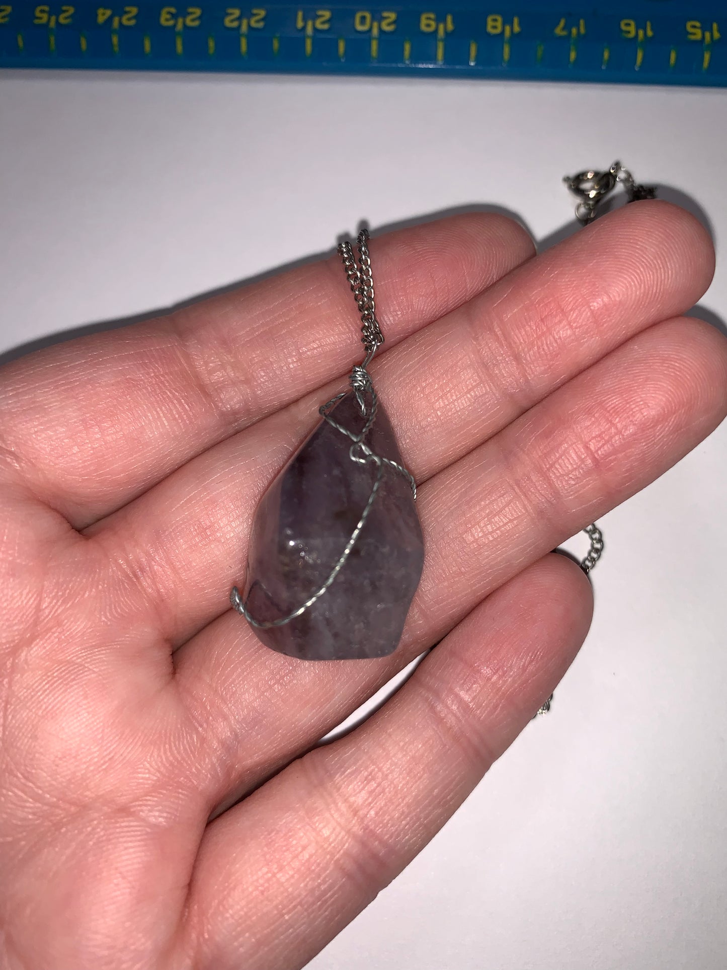 18" Amethyst wire wrap pendant on Cable Chain Necklace