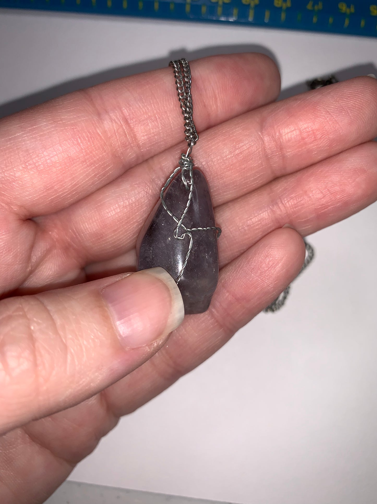 18" Amethyst wire wrap pendant on Cable Chain Necklace