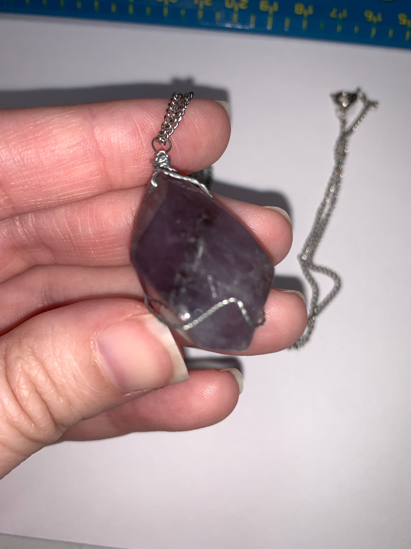 18" Amethyst wire wrap pendant on Cable Chain Necklace