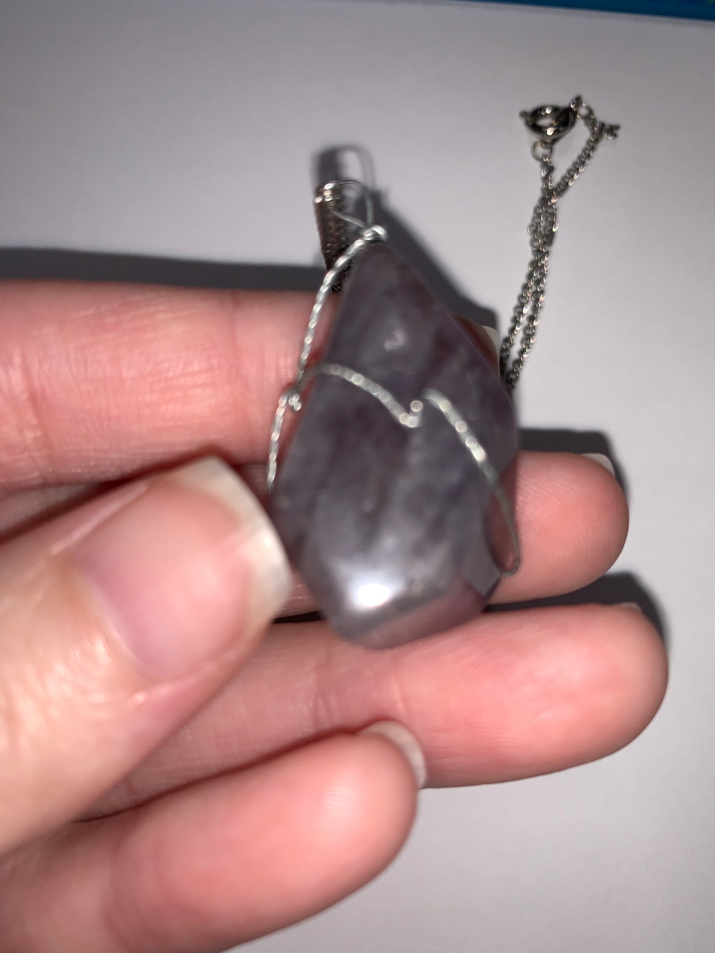 18" Amethyst wire wrap pendant on Cable Chain Necklace