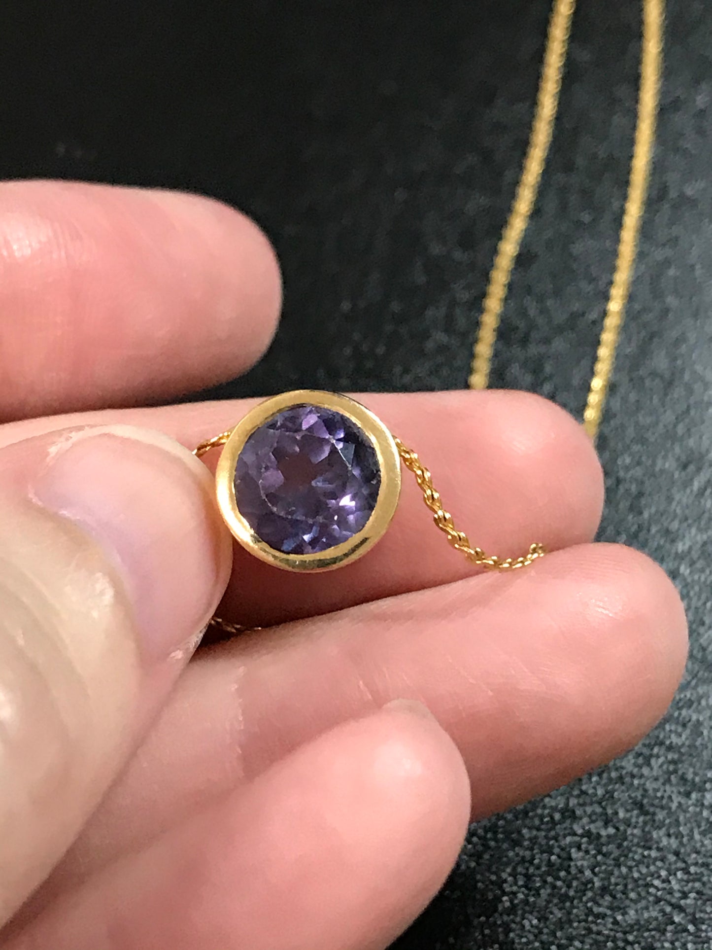 18" long Serpentine Chain and Amethyst Slide Necklace