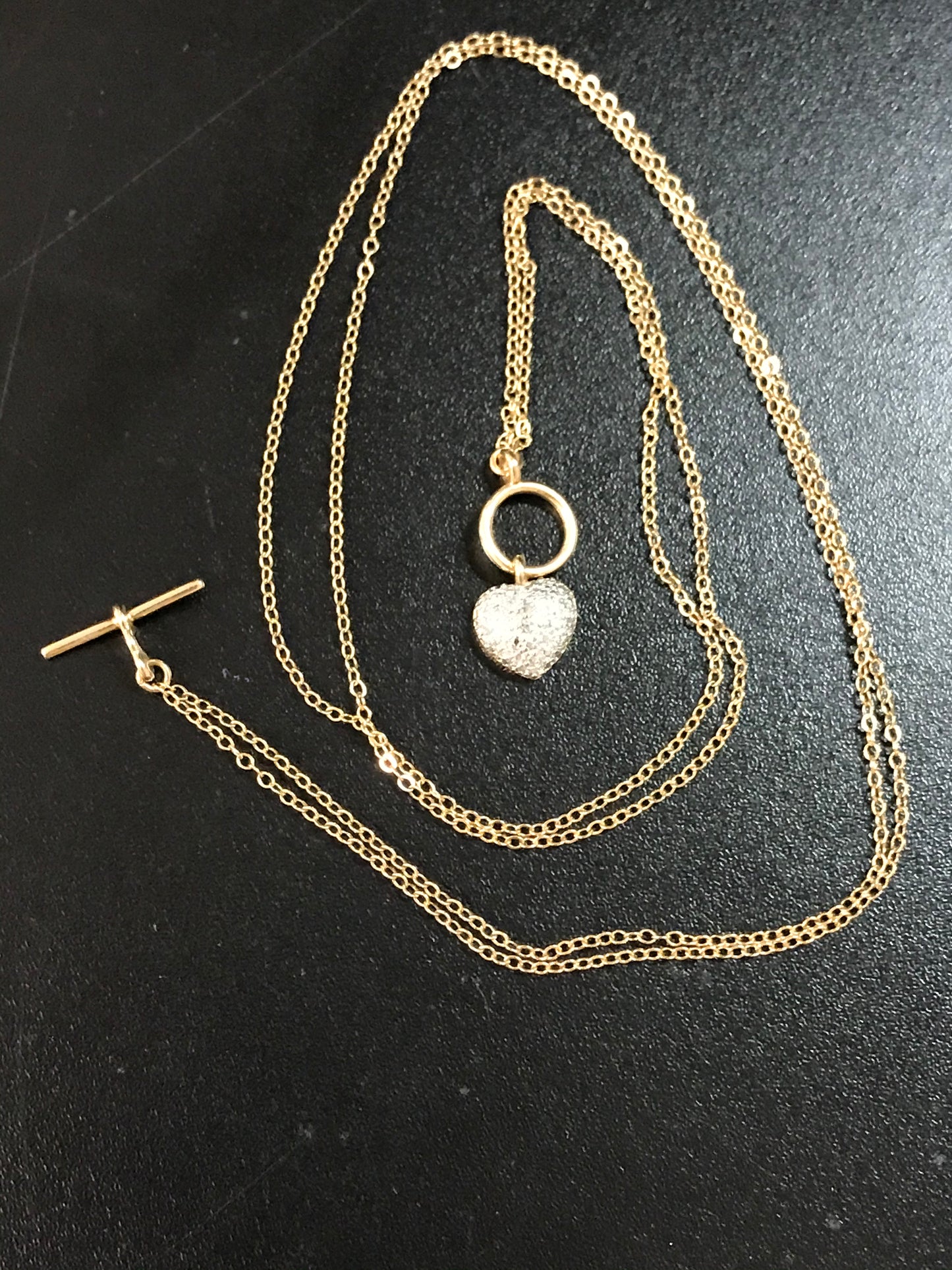 18" 14 Kt Gold Vermeil Cable Chain Toggle Necklace with Heart pendant