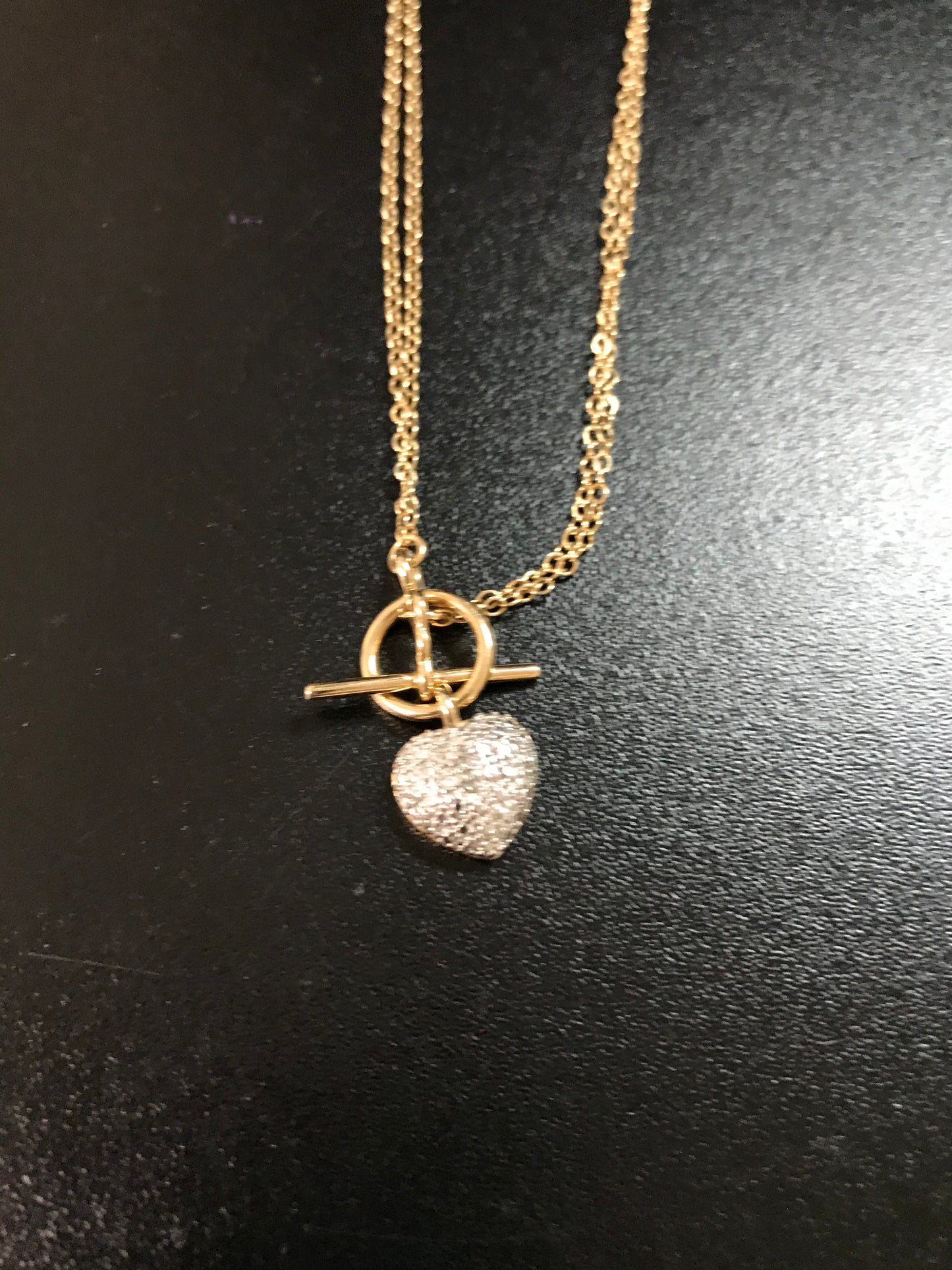 18" 14 Kt Gold Vermeil Cable Chain Toggle Necklace with Heart pendant