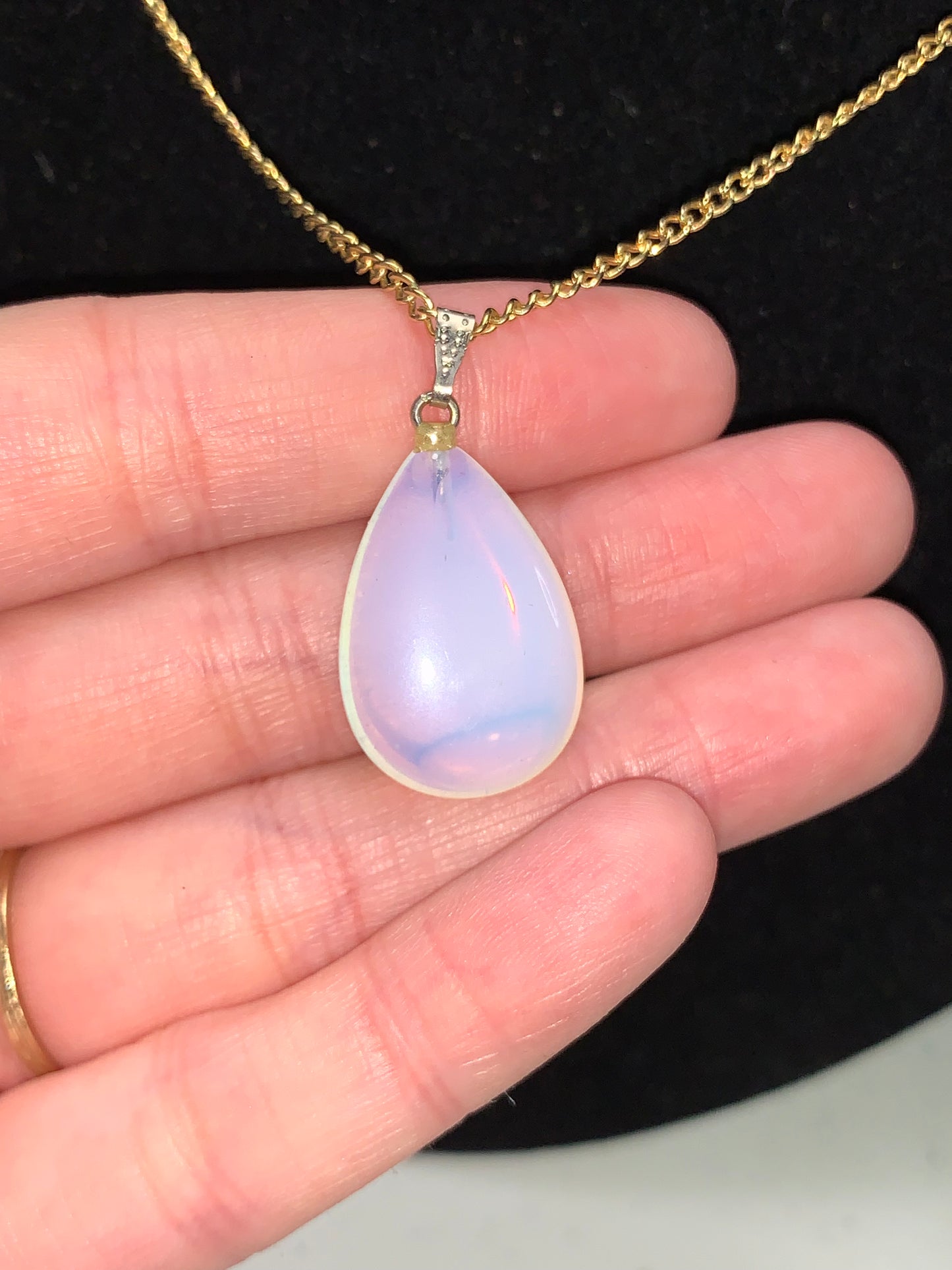 18" Gold Tone Necklace with Opalite Pendant