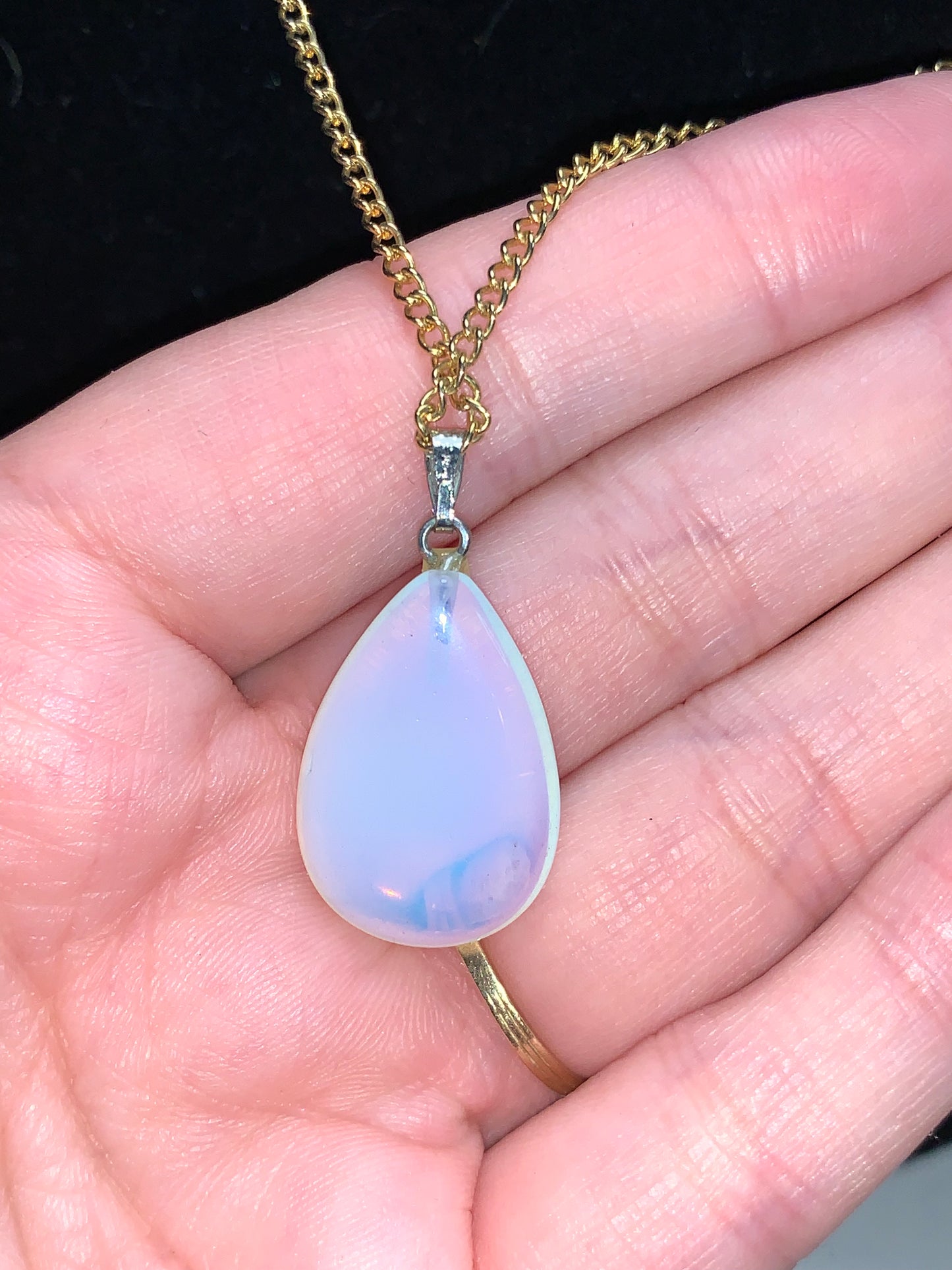 18" Gold Tone Necklace with Opalite Pendant