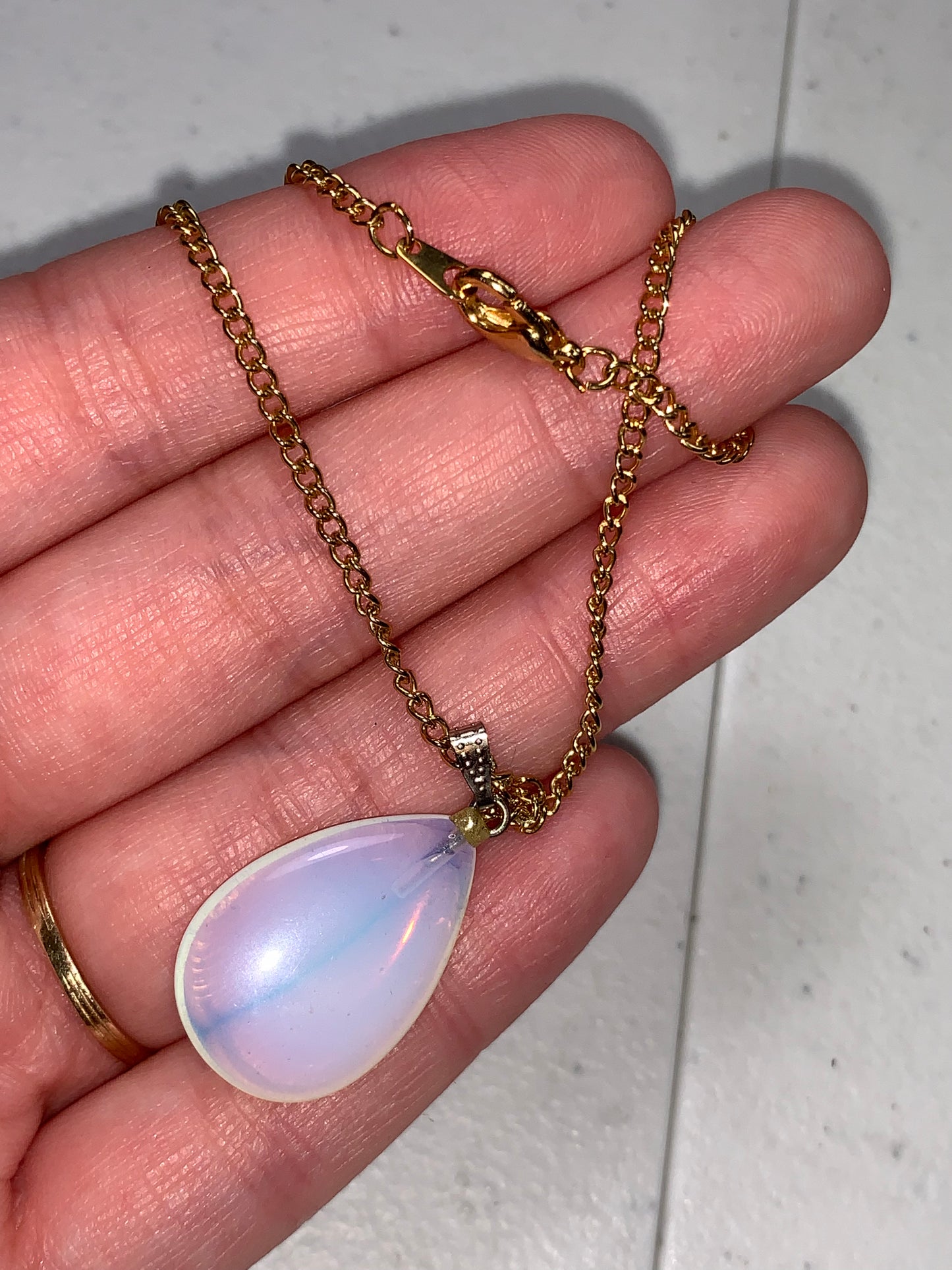 18" Gold Tone Necklace with Opalite Pendant