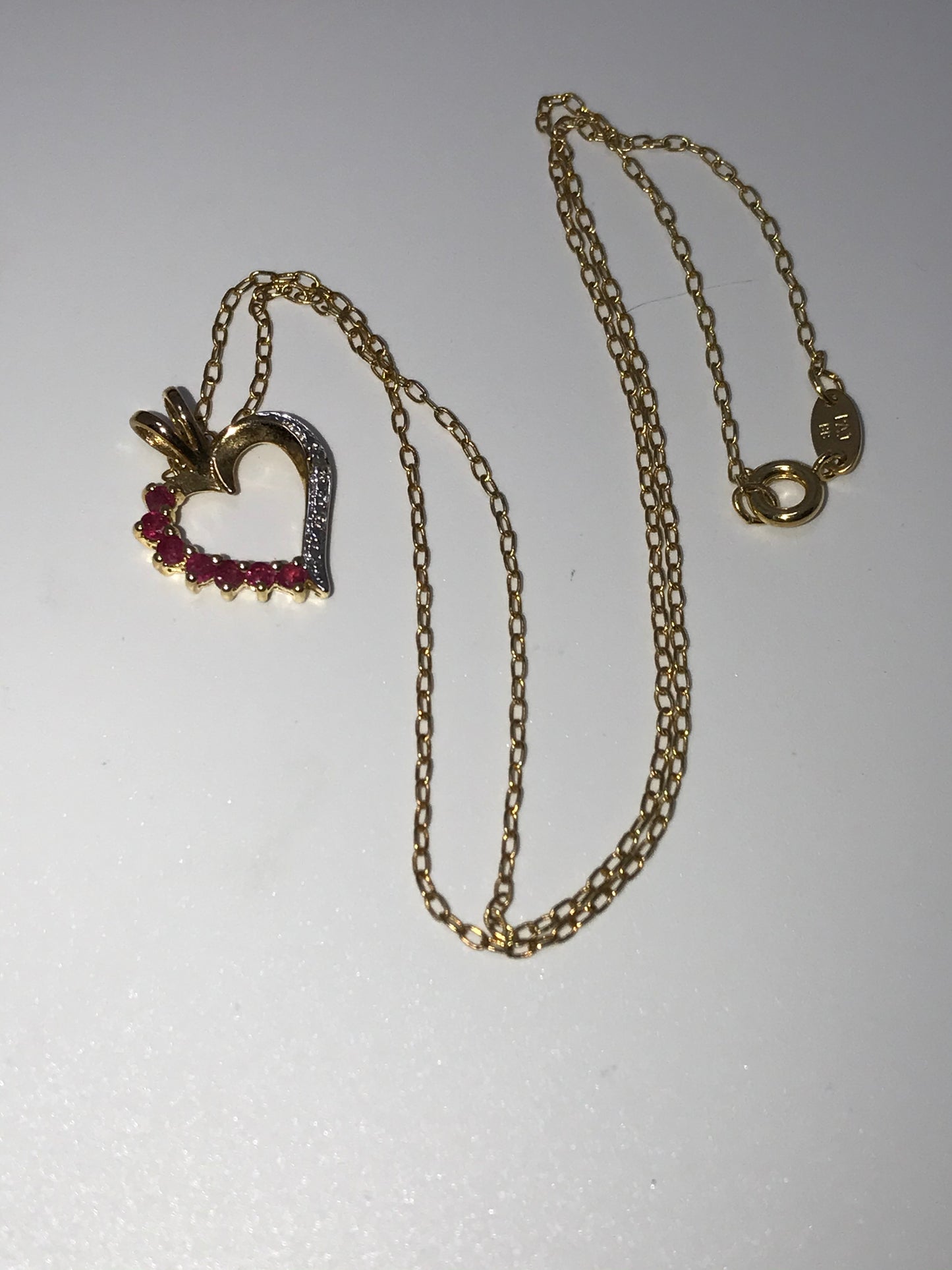 18" 18kt Vermeil Cable chain with Diamond and Ruby Heart Pendant