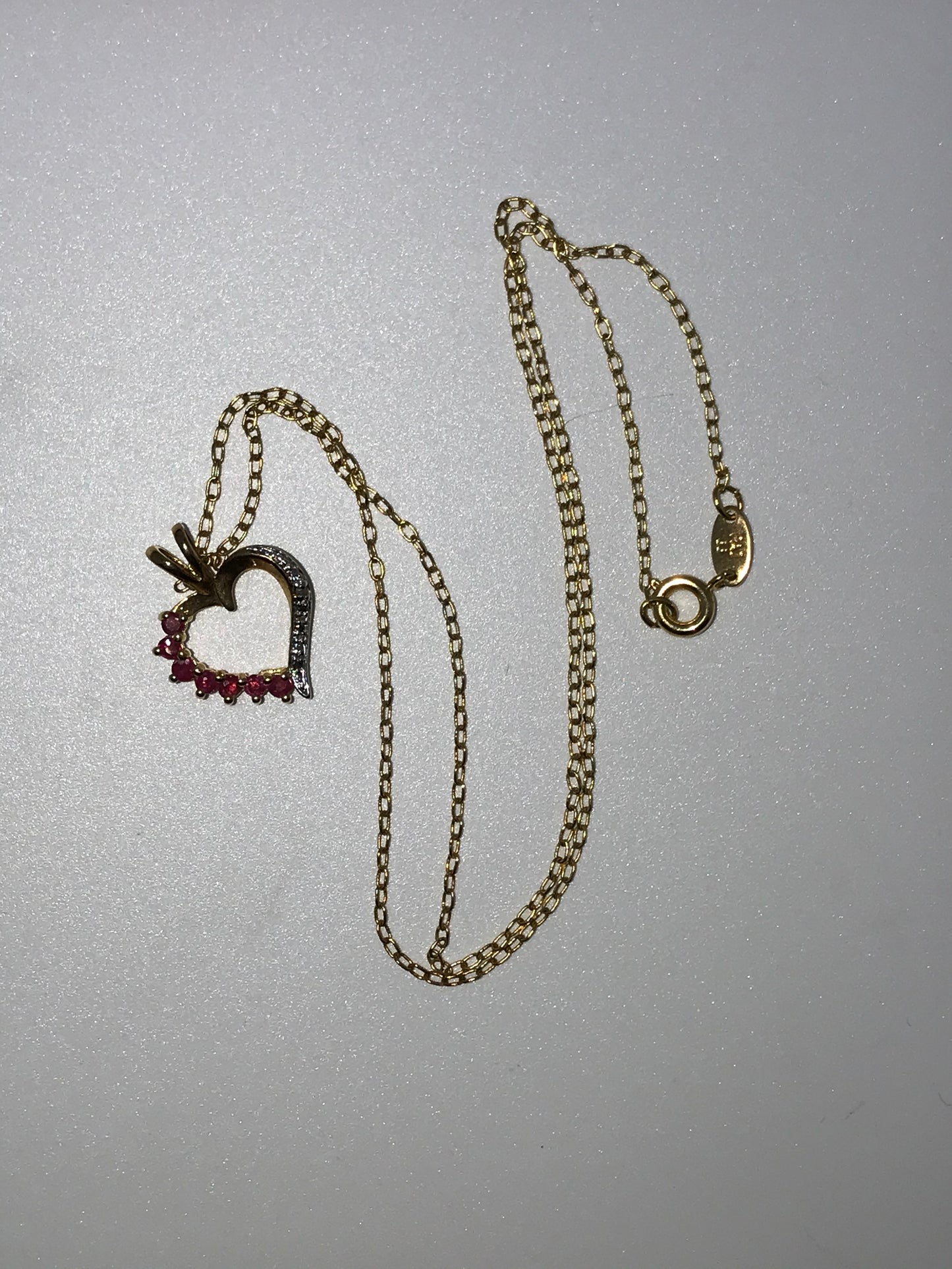18" 18kt Vermeil Cable chain with Diamond and Ruby Heart Pendant