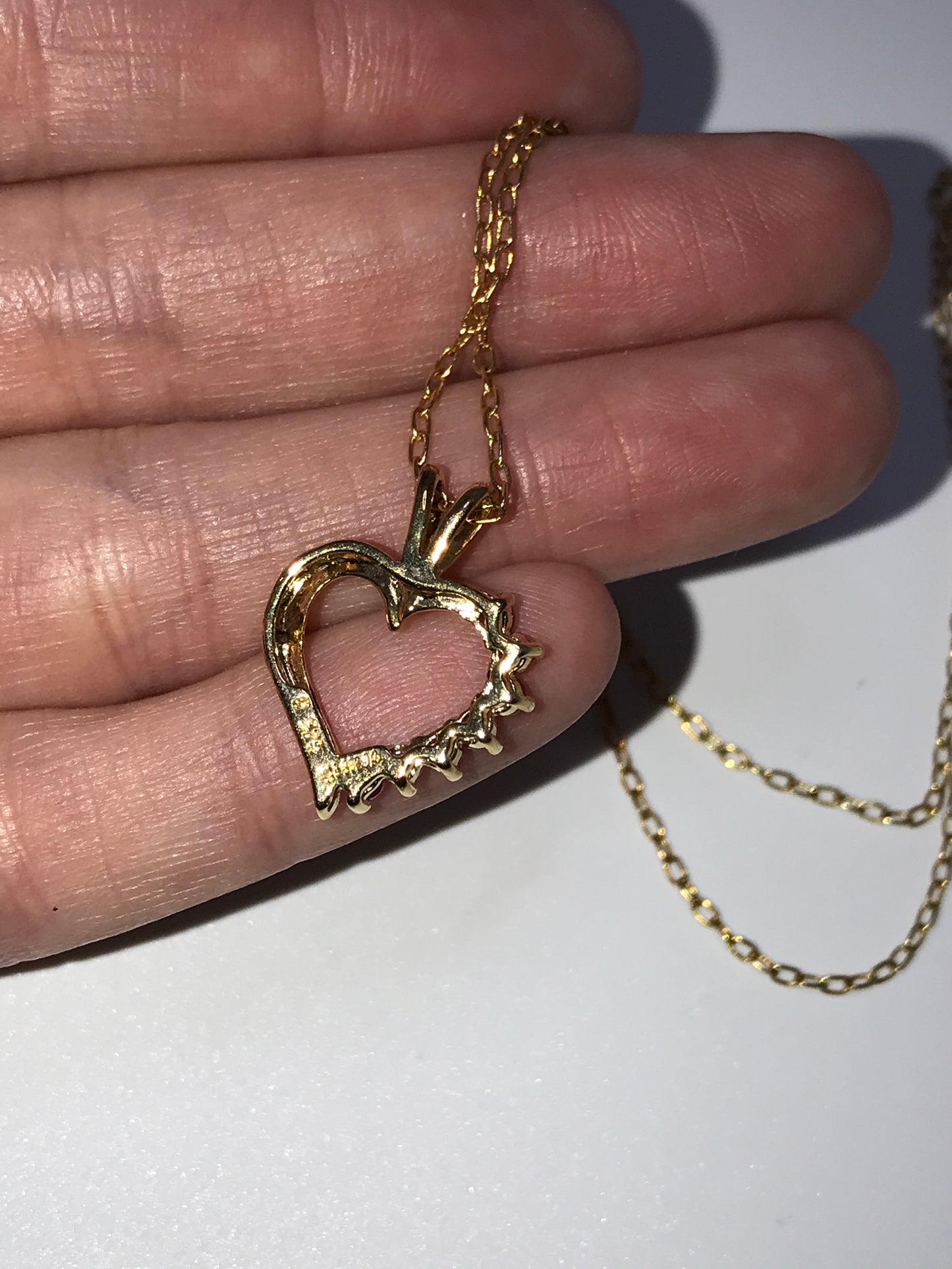18" 18kt Vermeil Cable chain with Diamond and Ruby Heart Pendant