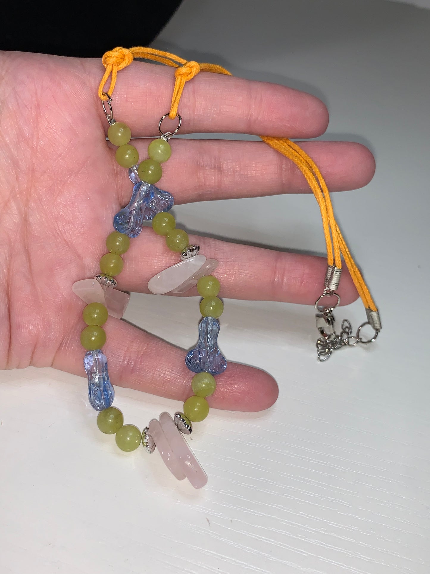 19" Jade and Rose Quartz Beaded Necklace