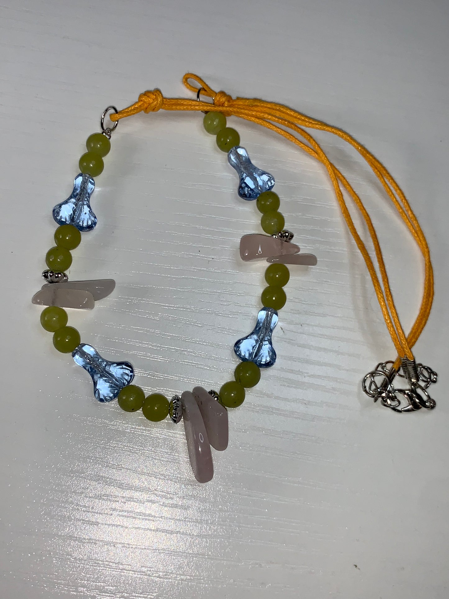 19" Jade and Rose Quartz Beaded Necklace