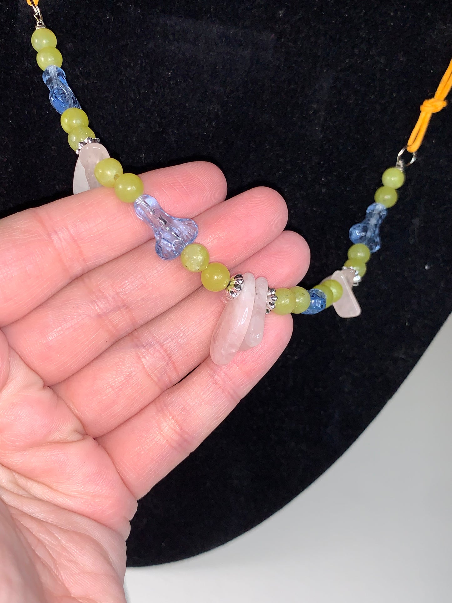 19" Jade and Rose Quartz Beaded Necklace