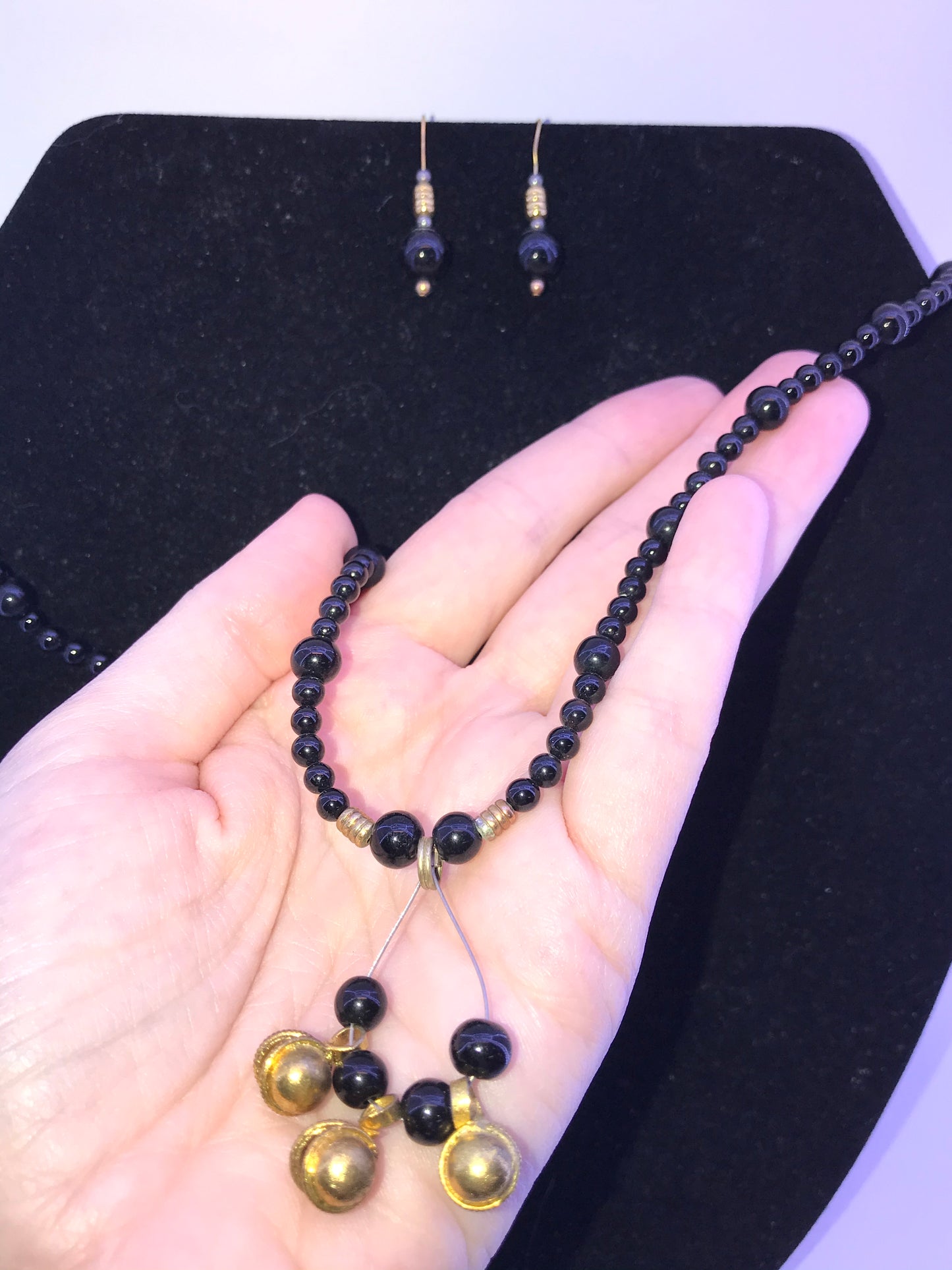 22" Long Onyx And Obsidian Beaded Necklace Set