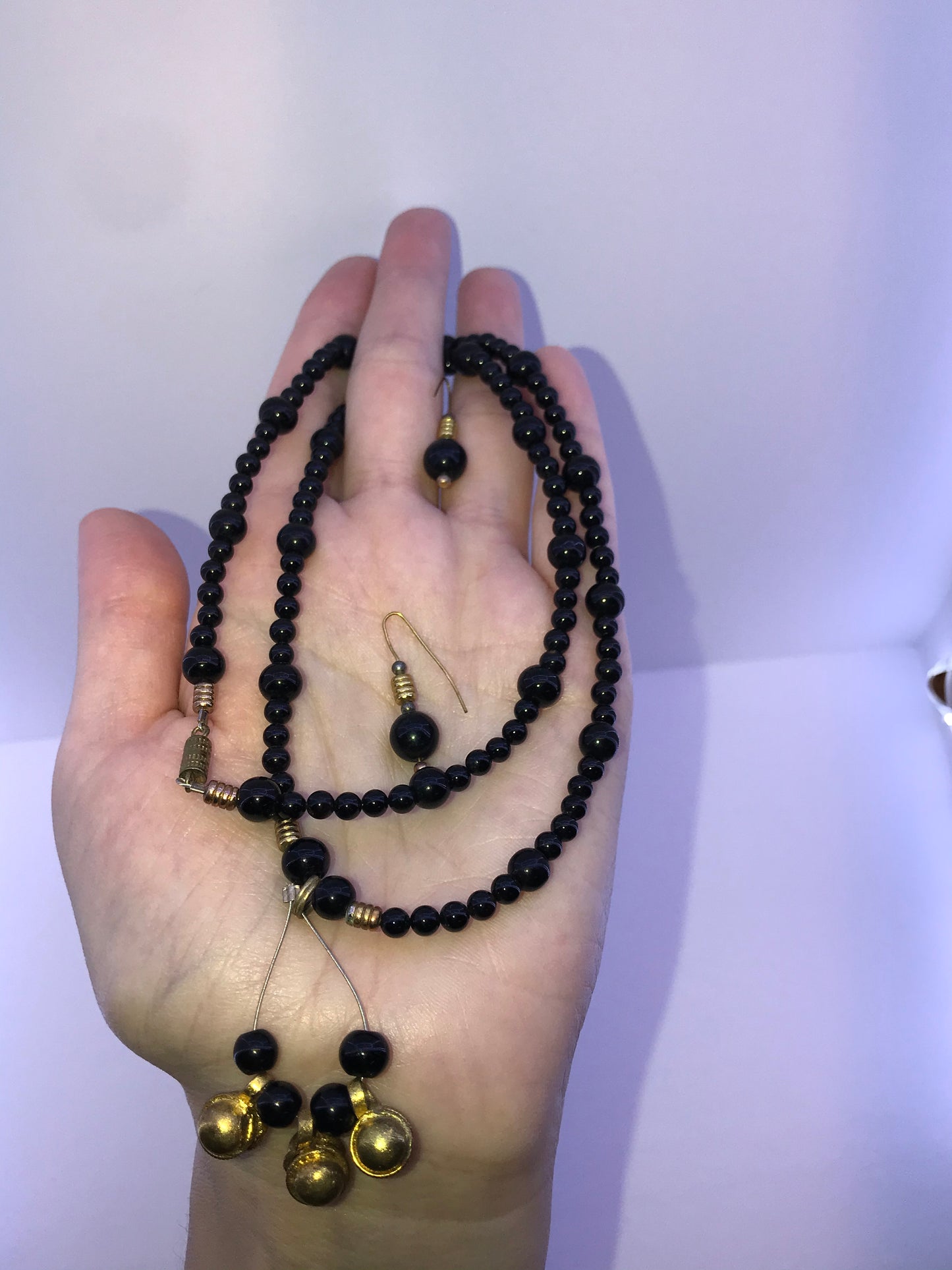 22" Long Onyx And Obsidian Beaded Necklace Set