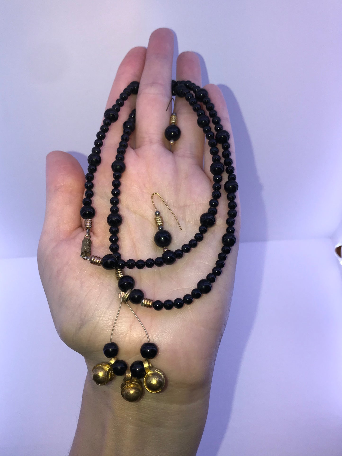 22" Long Onyx And Obsidian Beaded Necklace Set