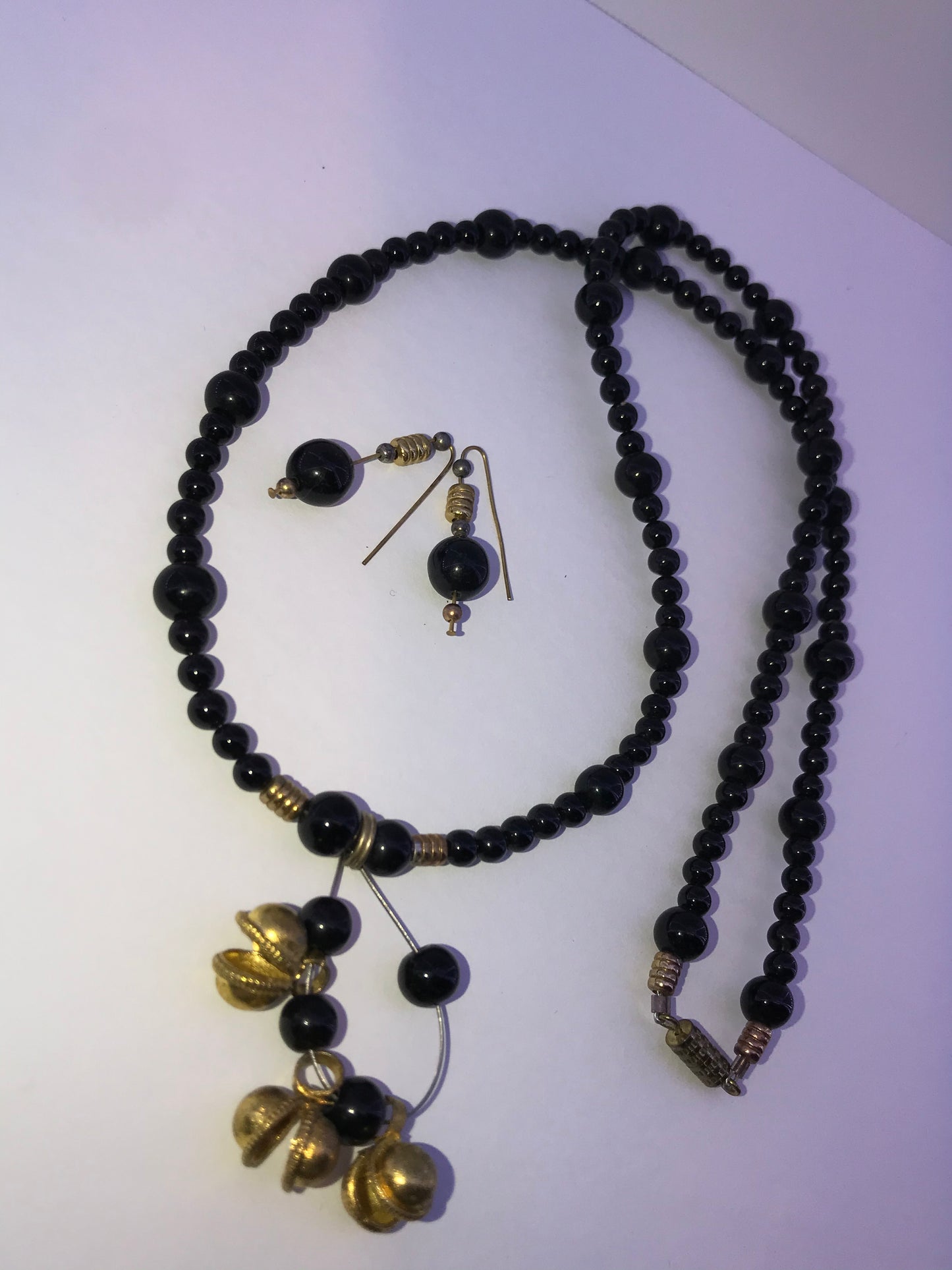 22" Long Onyx And Obsidian Beaded Necklace Set