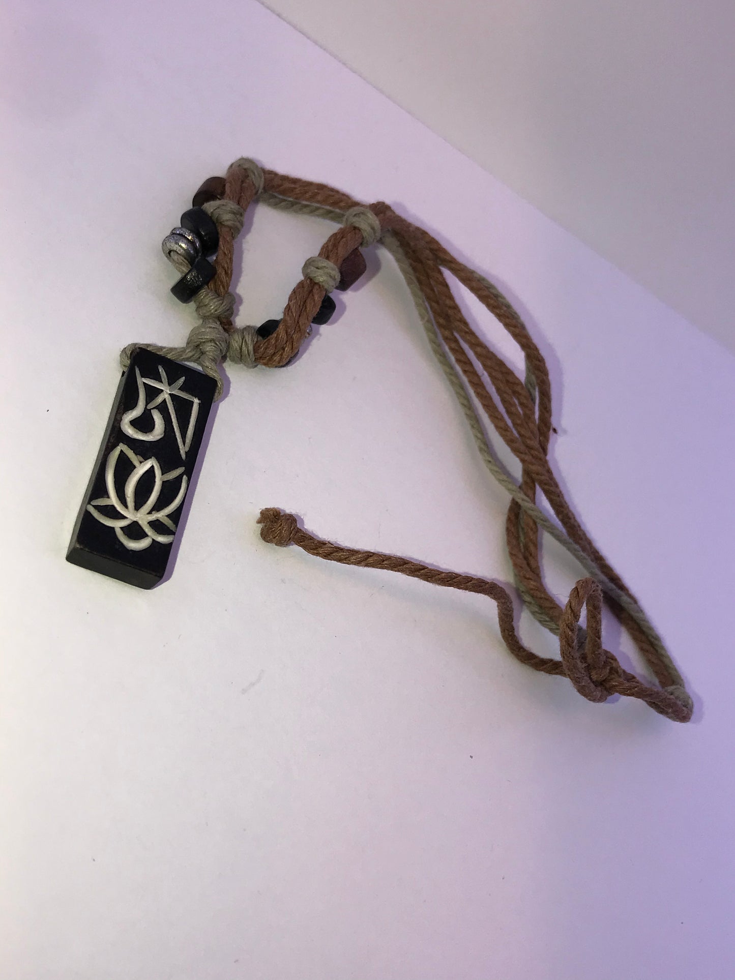 20" Cotton and Wood, Lotus Necklace