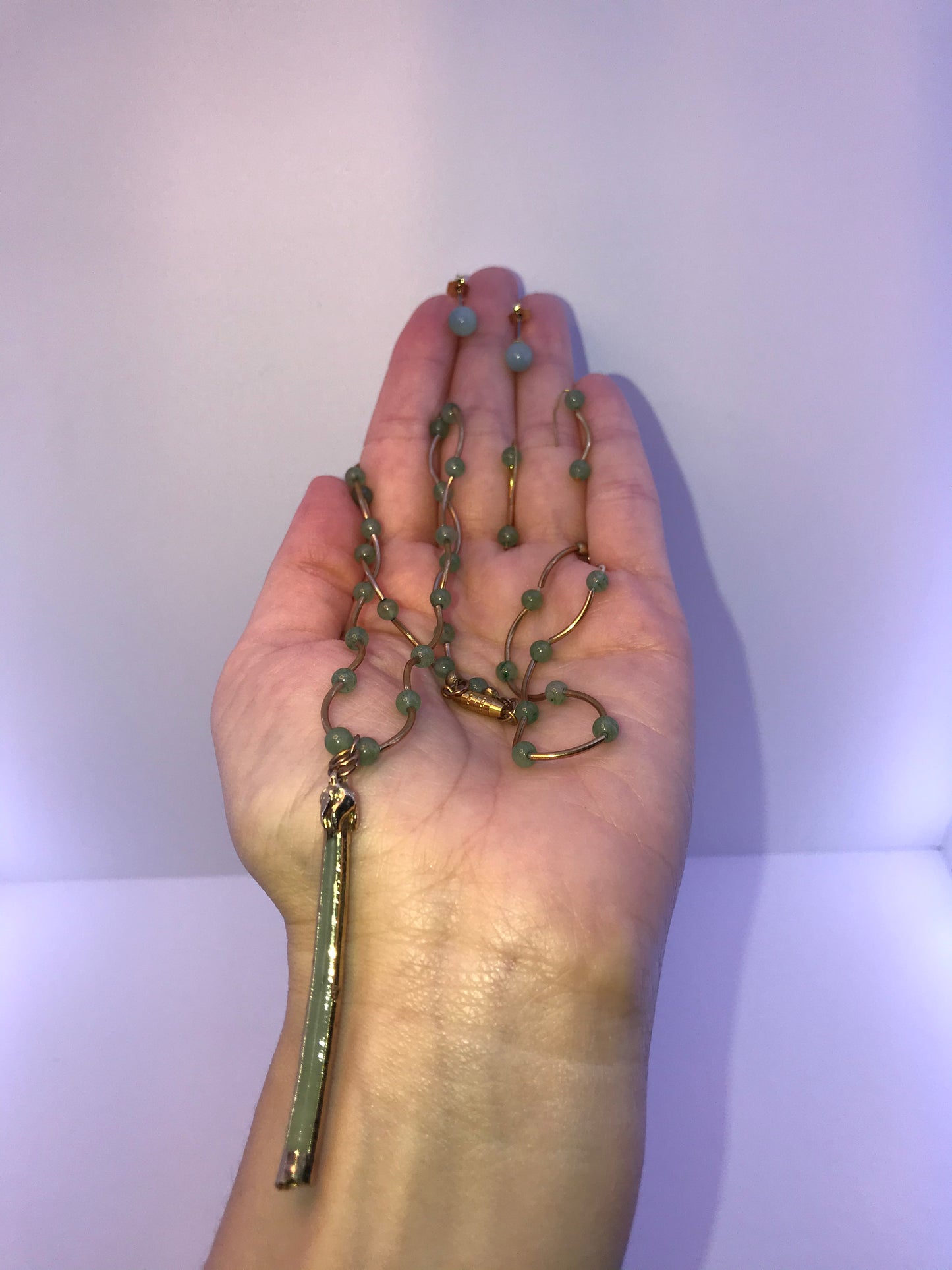 16 1/2" Jade and Beaded Necklace Set