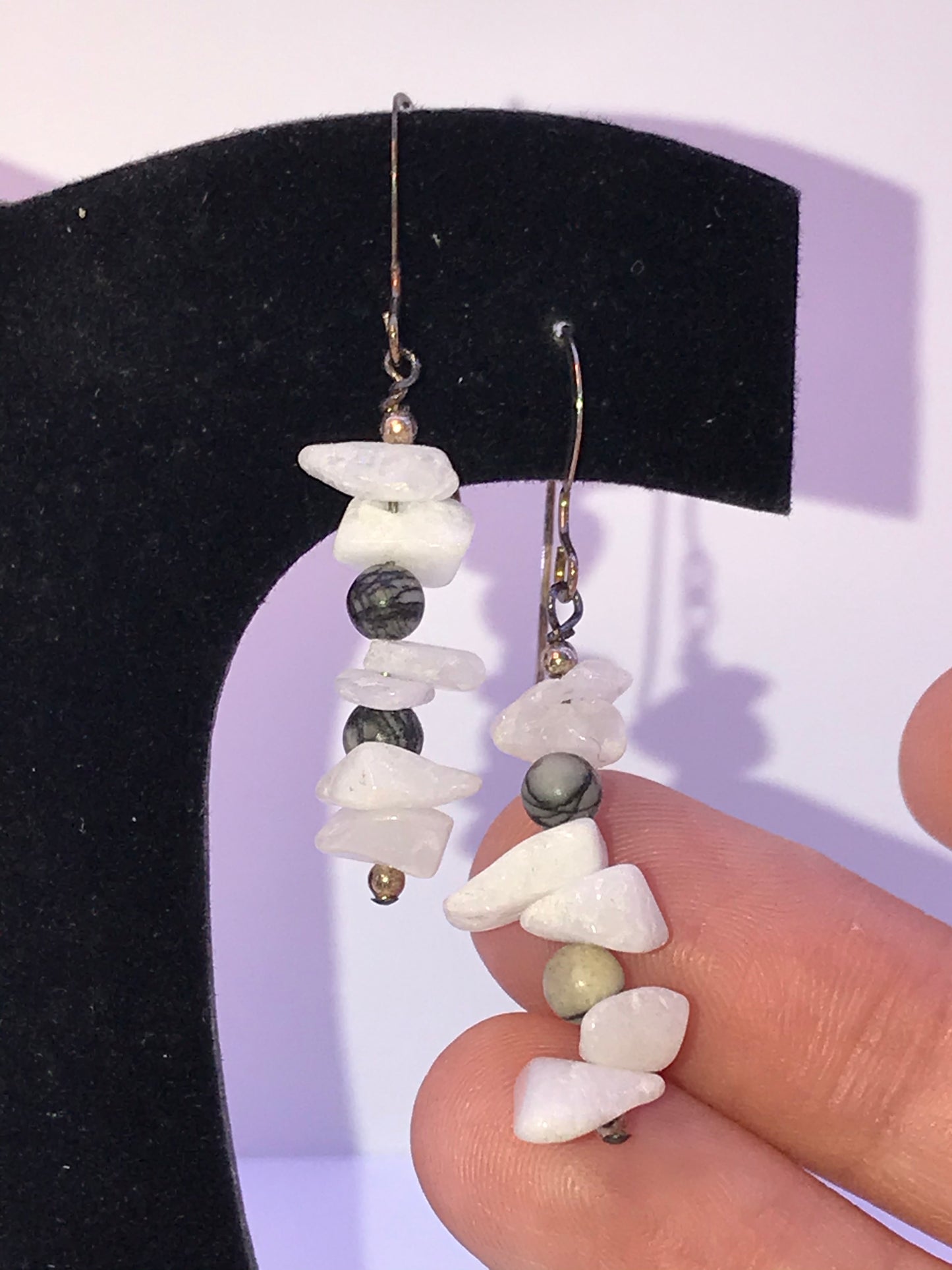 Snowy Quartz and Black Silkstone Earrings