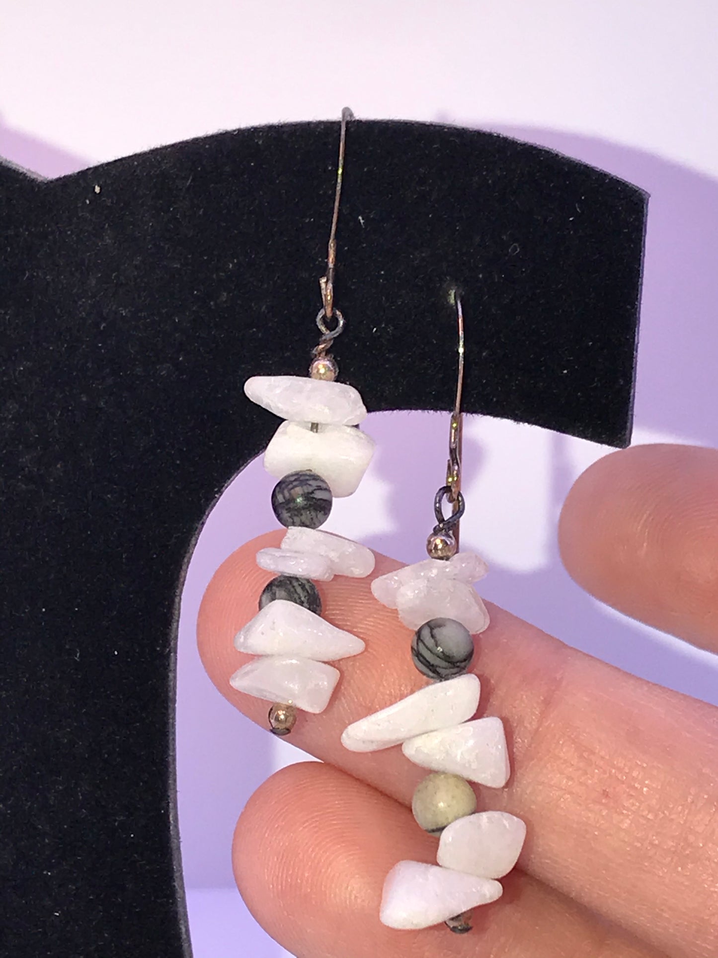 Snowy Quartz and Black Silkstone Earrings