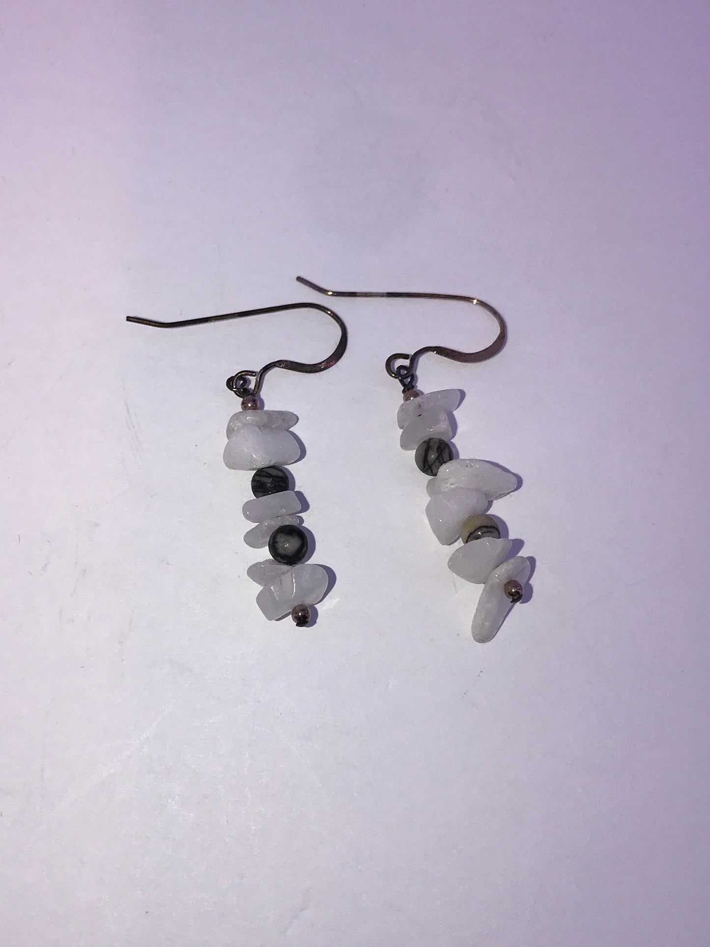 Snowy Quartz and Black Silkstone Earrings