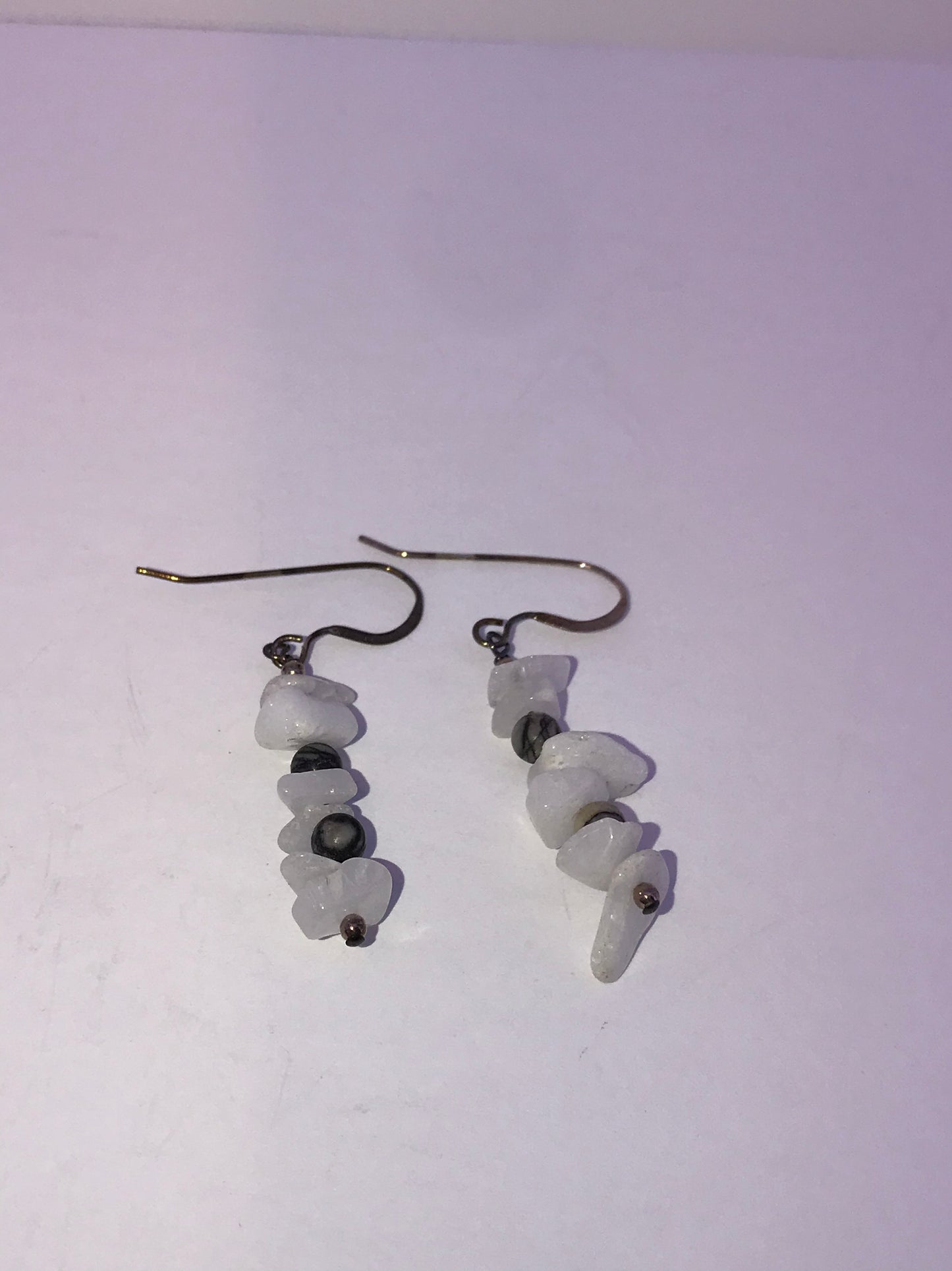 Snowy Quartz and Black Silkstone Earrings