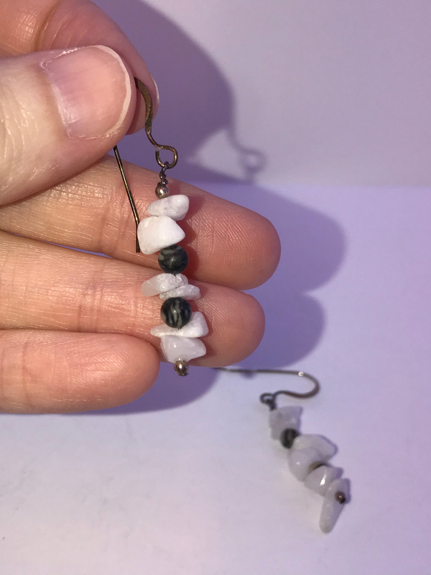 Snowy Quartz and Black Silkstone Earrings