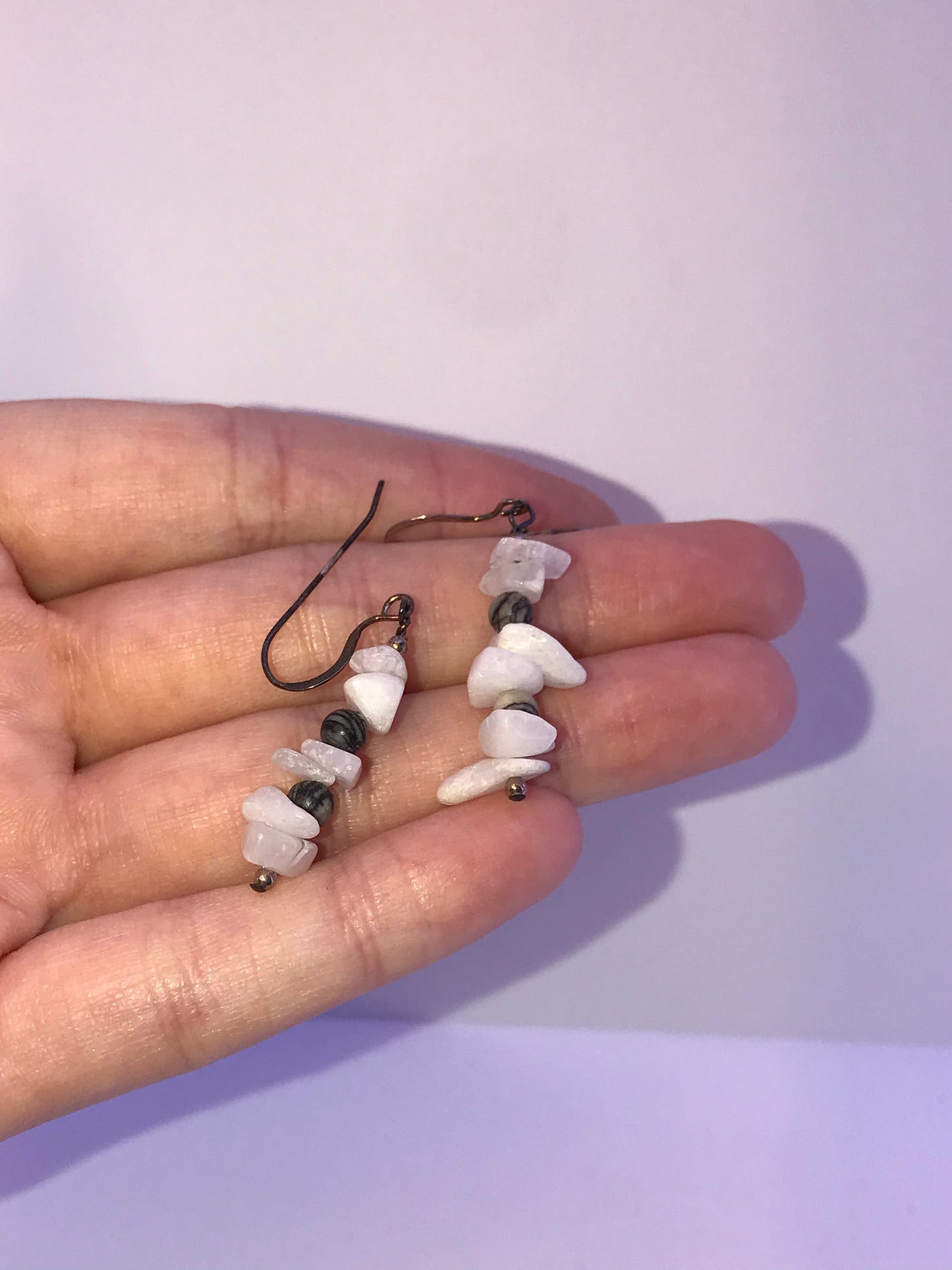 Snowy Quartz and Black Silkstone Earrings