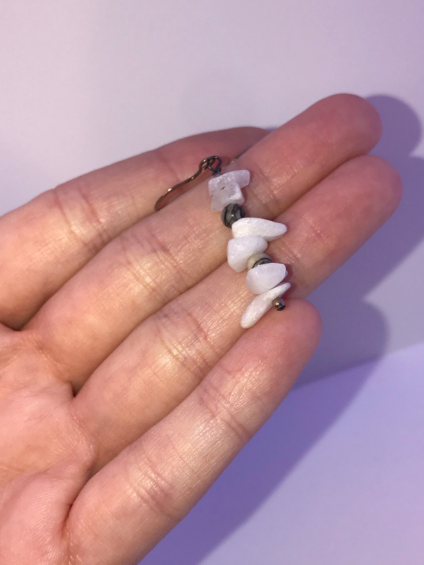 Snowy Quartz and Black Silkstone Earrings