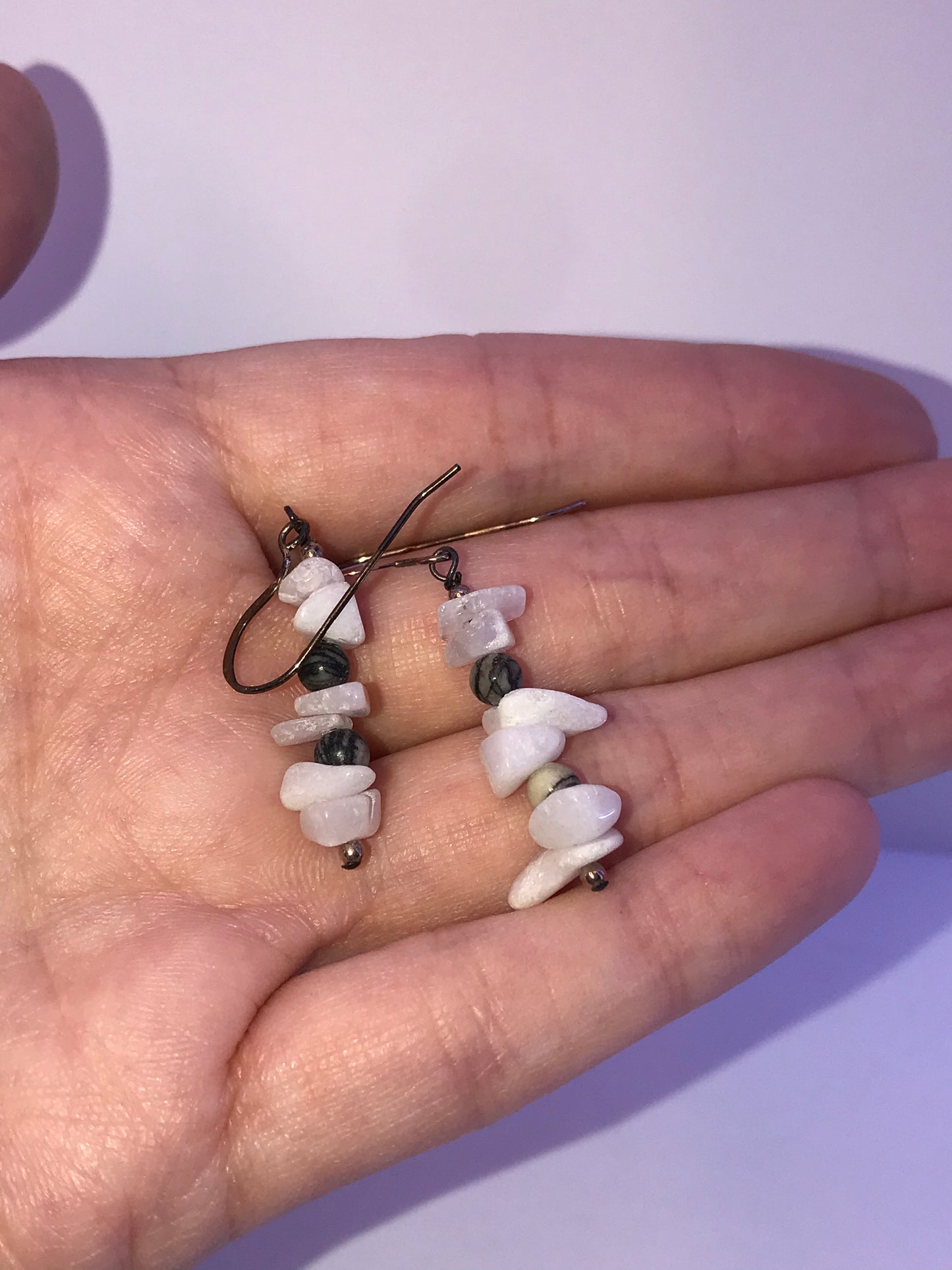 Snowy Quartz and Black Silkstone Earrings