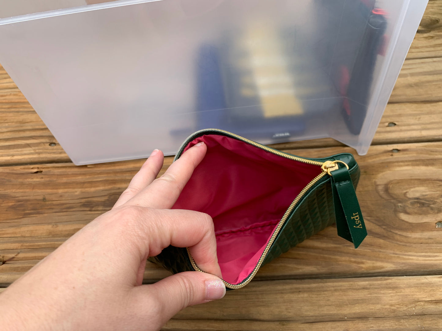 Olive Green Geometric Ipsy Makeup Bag