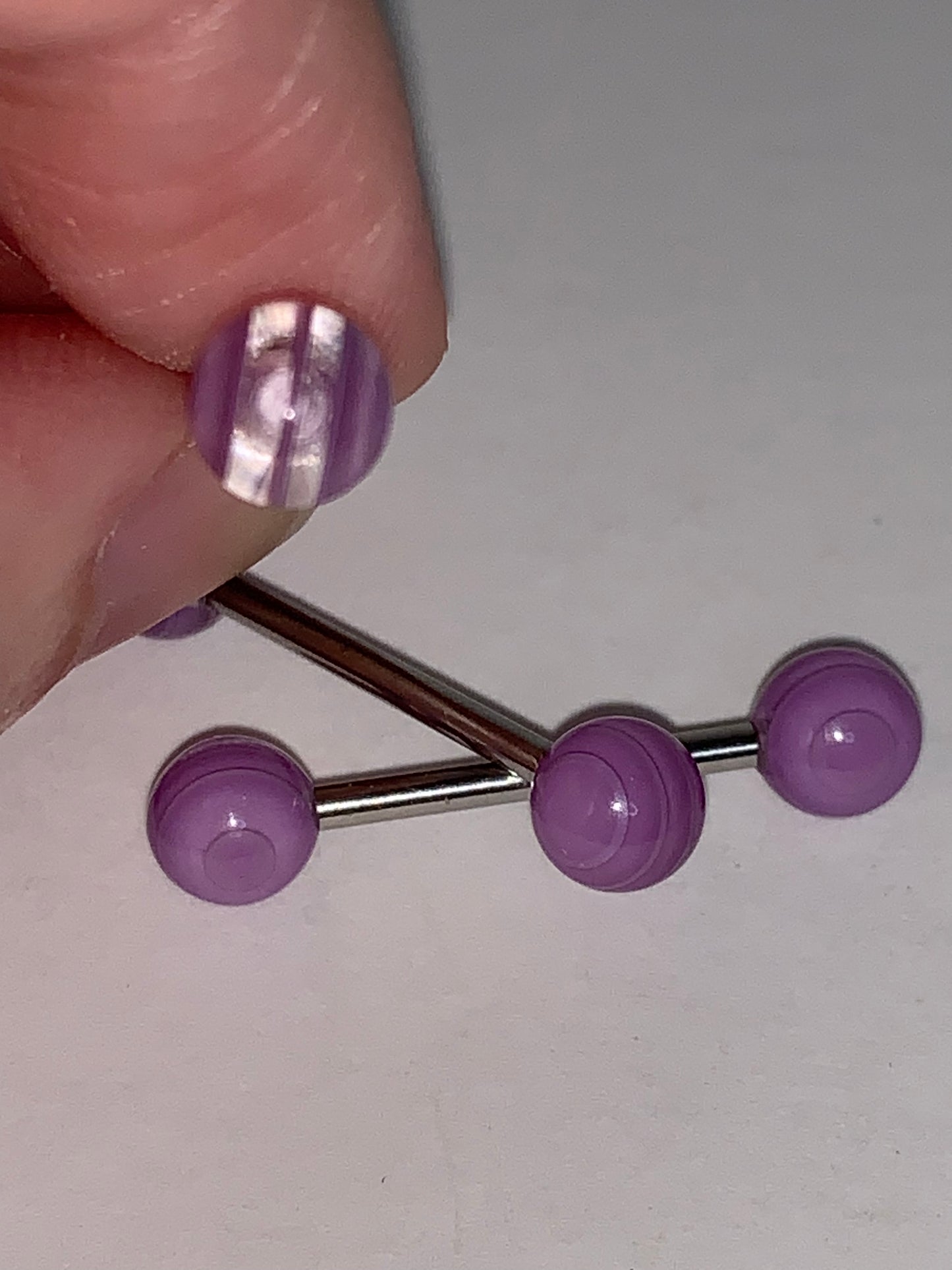 14 Gauge Purple Clear Stripe Design Tongue Ring