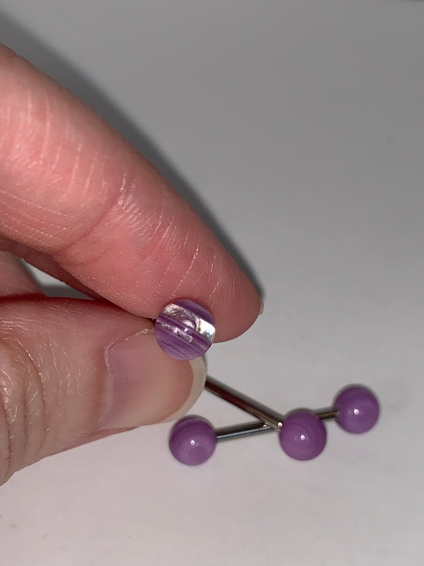 14 Gauge Purple Clear Stripe Design Tongue Ring