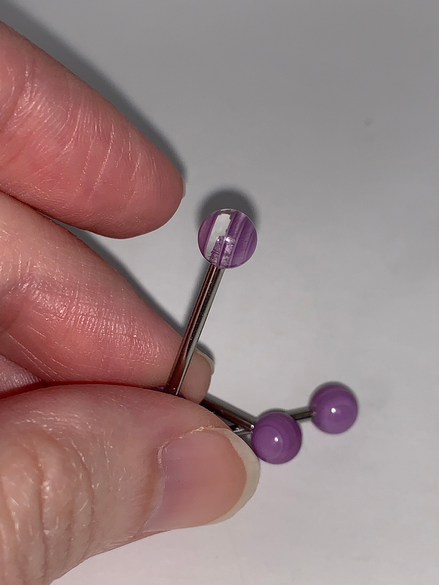 14 Gauge Purple Clear Stripe Design Tongue Ring