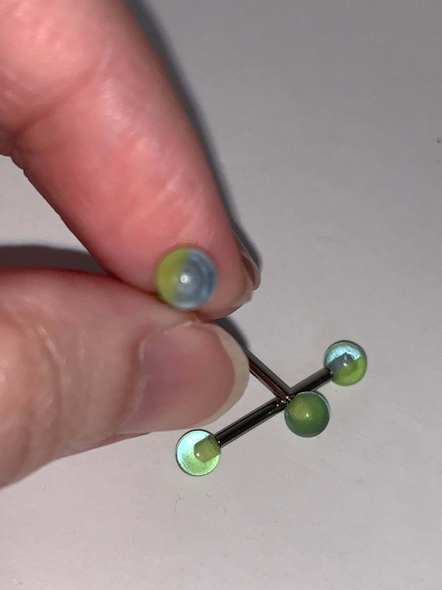 14 Gauge Green and Blue Tongue Ring