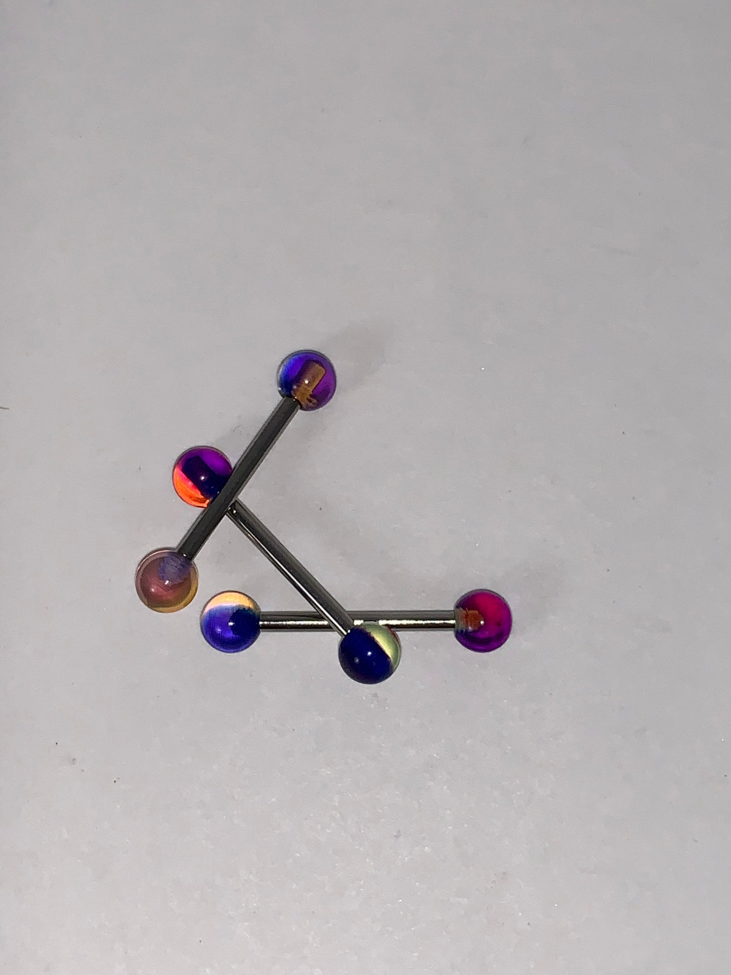 14 Gauge Purple, Clear and Orange Striped Tongue Ring
