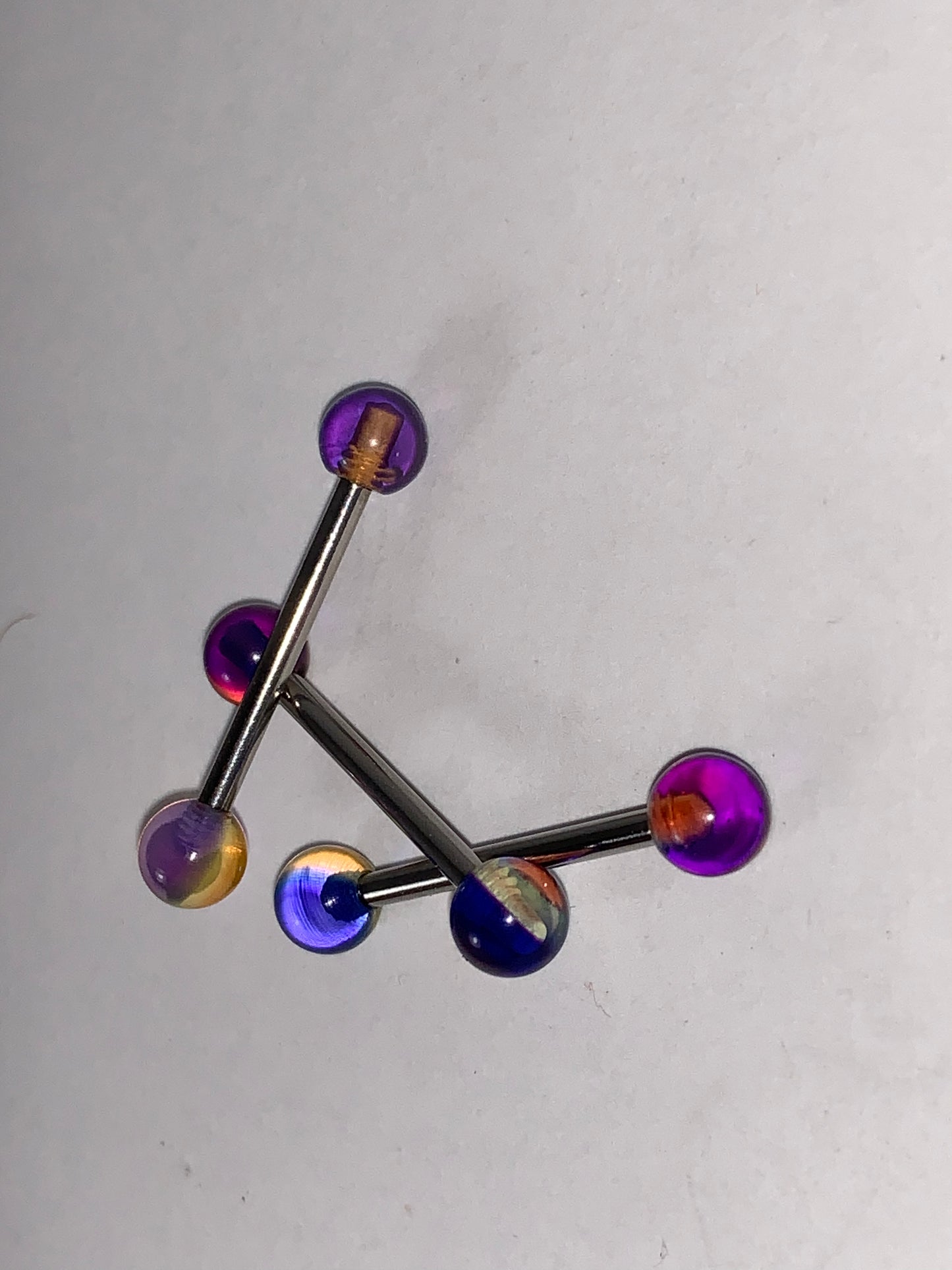 14 Gauge Purple, Clear and Orange Striped Tongue Ring