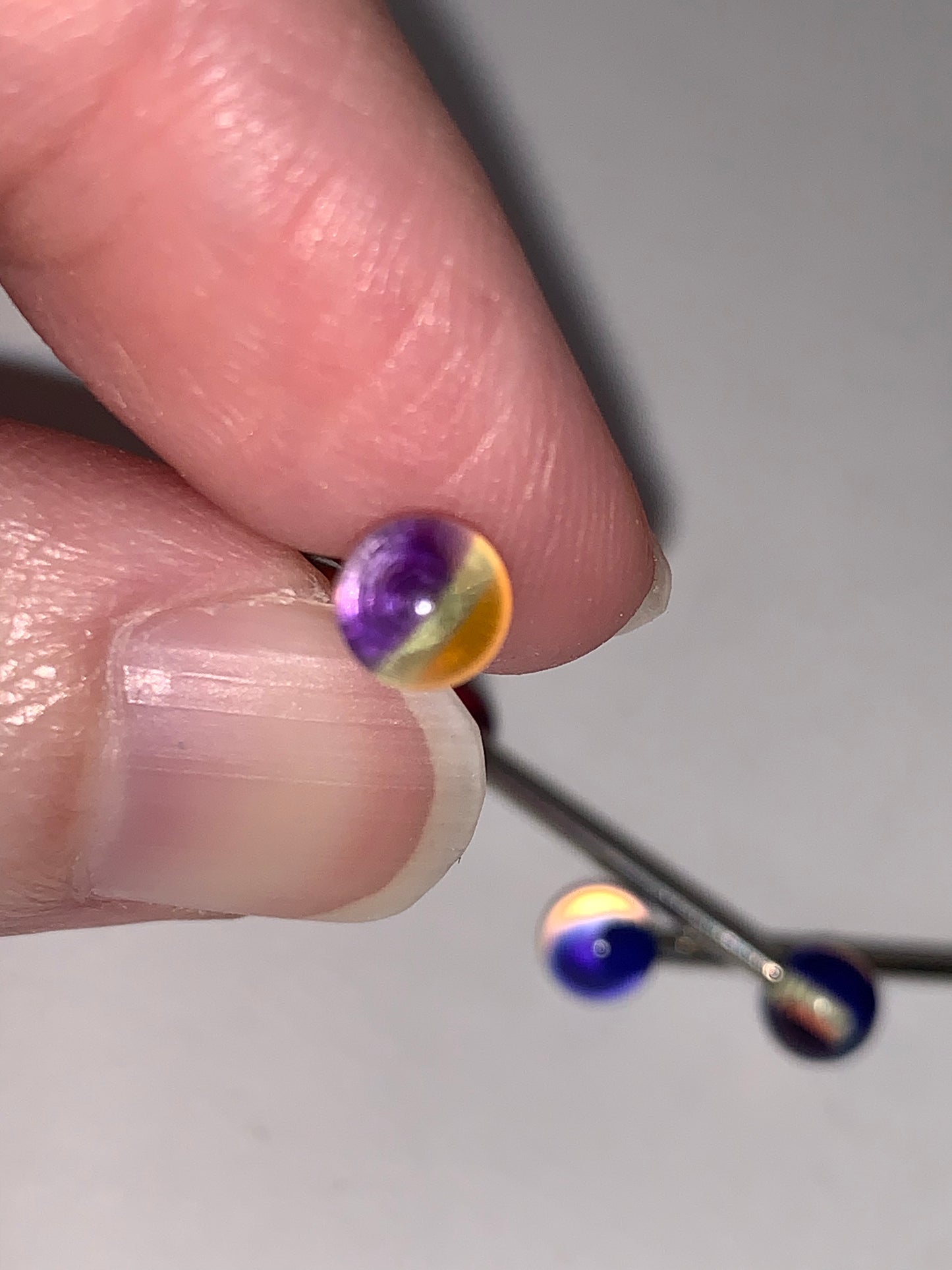 14 Gauge Purple, Clear and Orange Striped Tongue Ring
