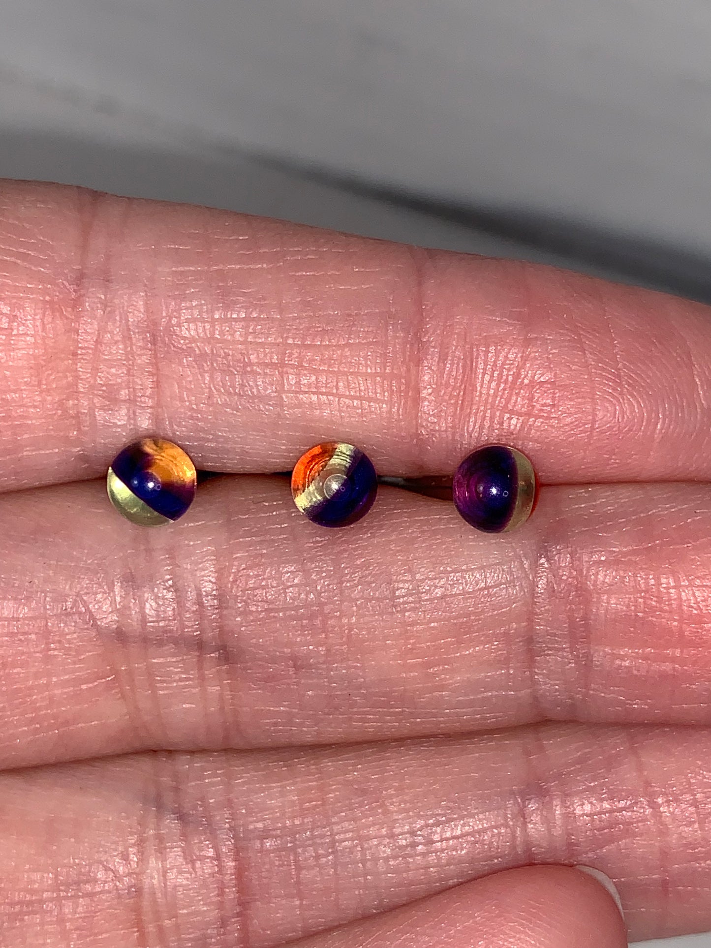 14 Gauge Purple, Clear and Orange Striped Tongue Ring