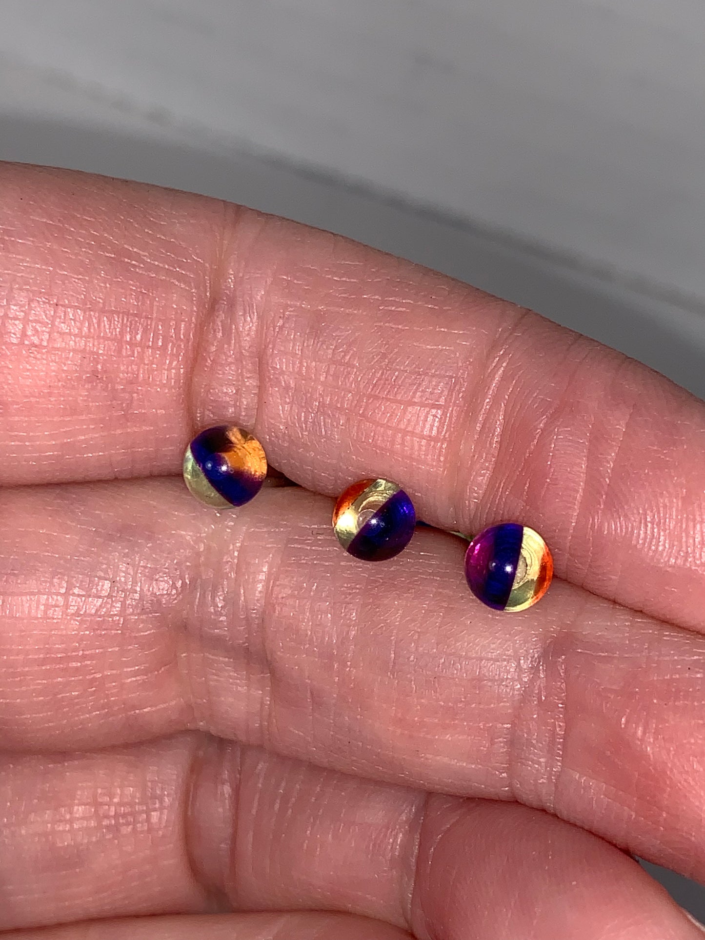 14 Gauge Purple, Clear and Orange Striped Tongue Ring