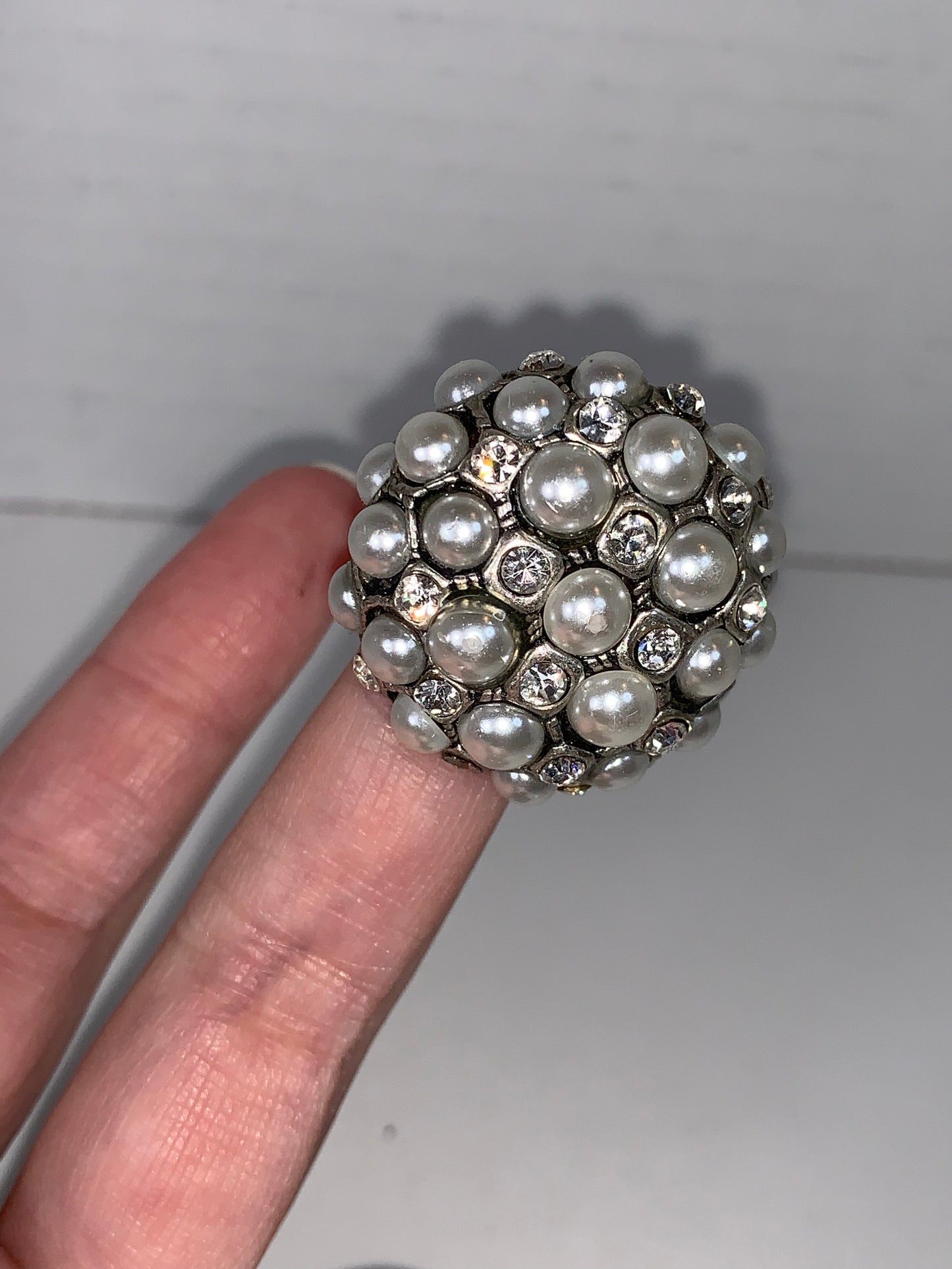 Faux Pearl and CZ SLP ring, size 7, Sizeable